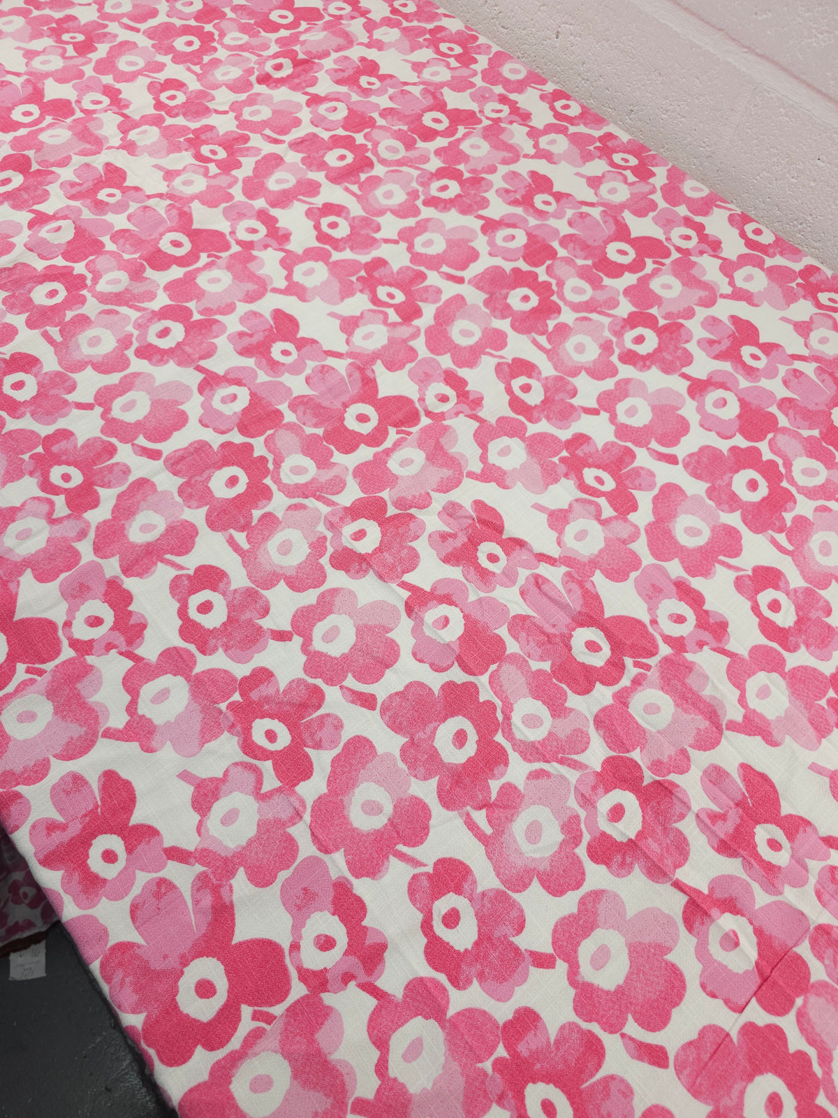 Pink Watercolour Marimekko-Esque Puff Floral Cotton Linen