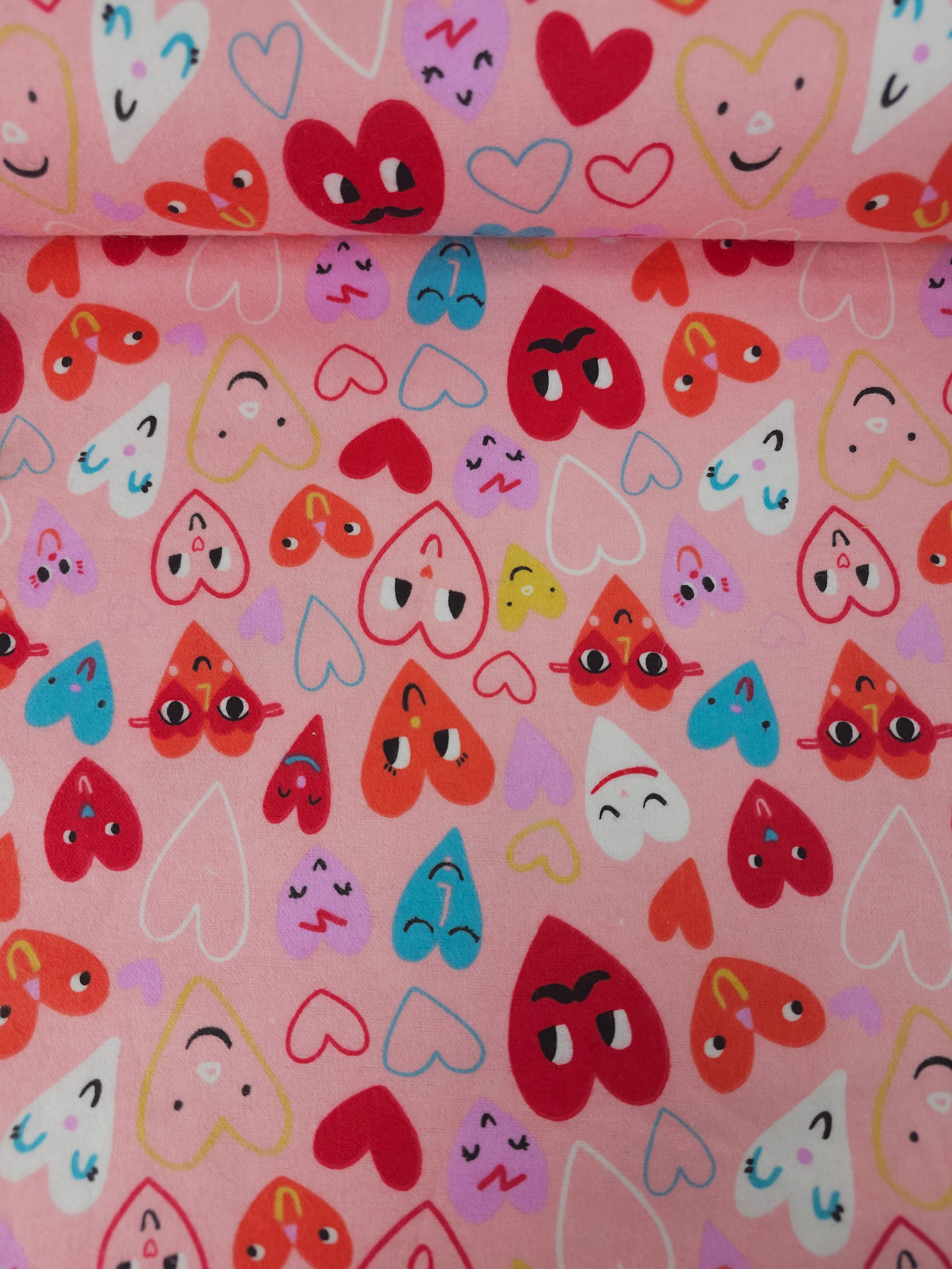 Doodle Love Hearts Lightweight Flannel Cotton