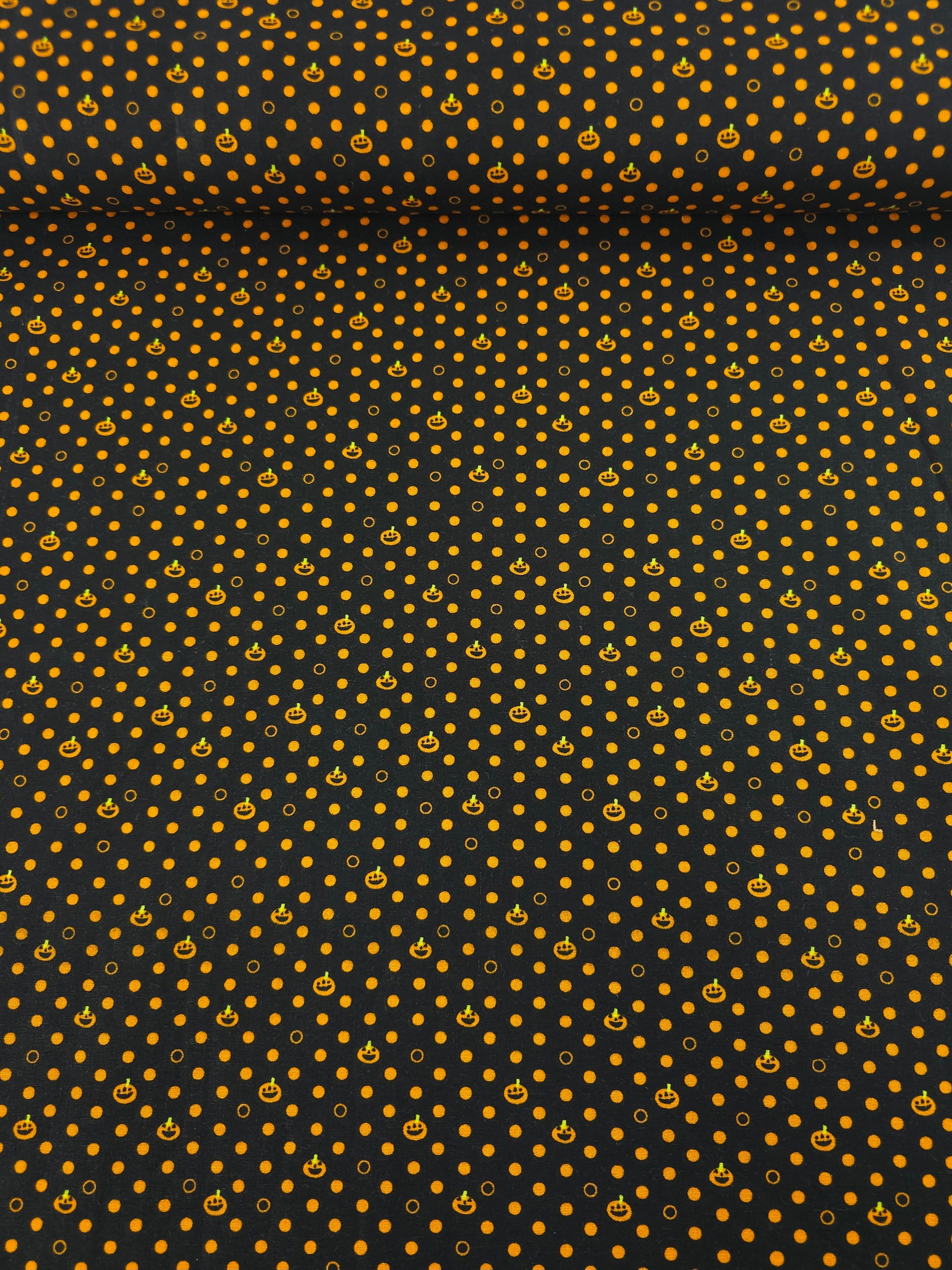 Orange/Black Mini Pumpkin Polka Dot 100% Cotton