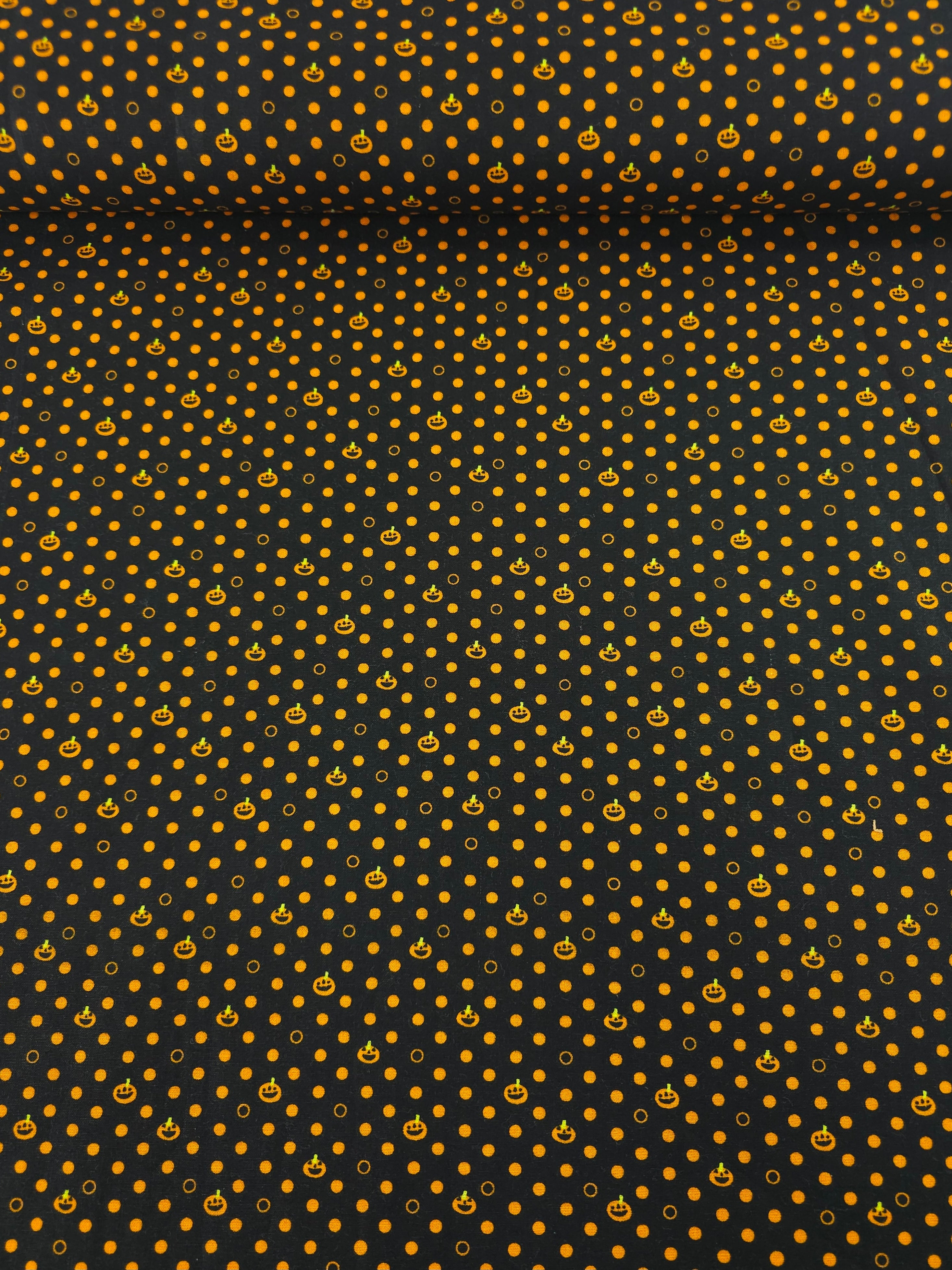 Orange/Black Mini Pumpkin Polka Dot 100% Cotton