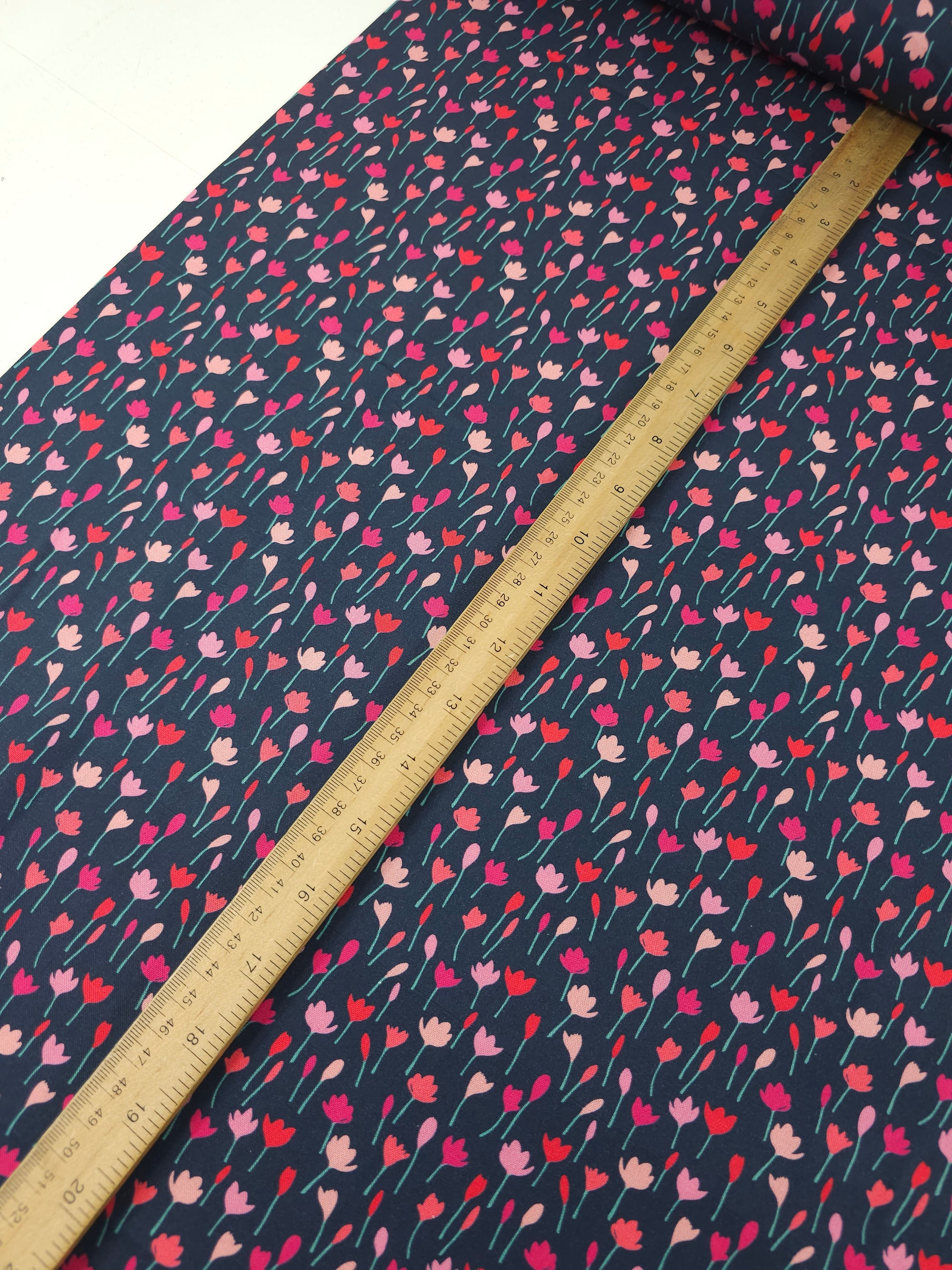 Navy Tulip Field 100% Cotton
