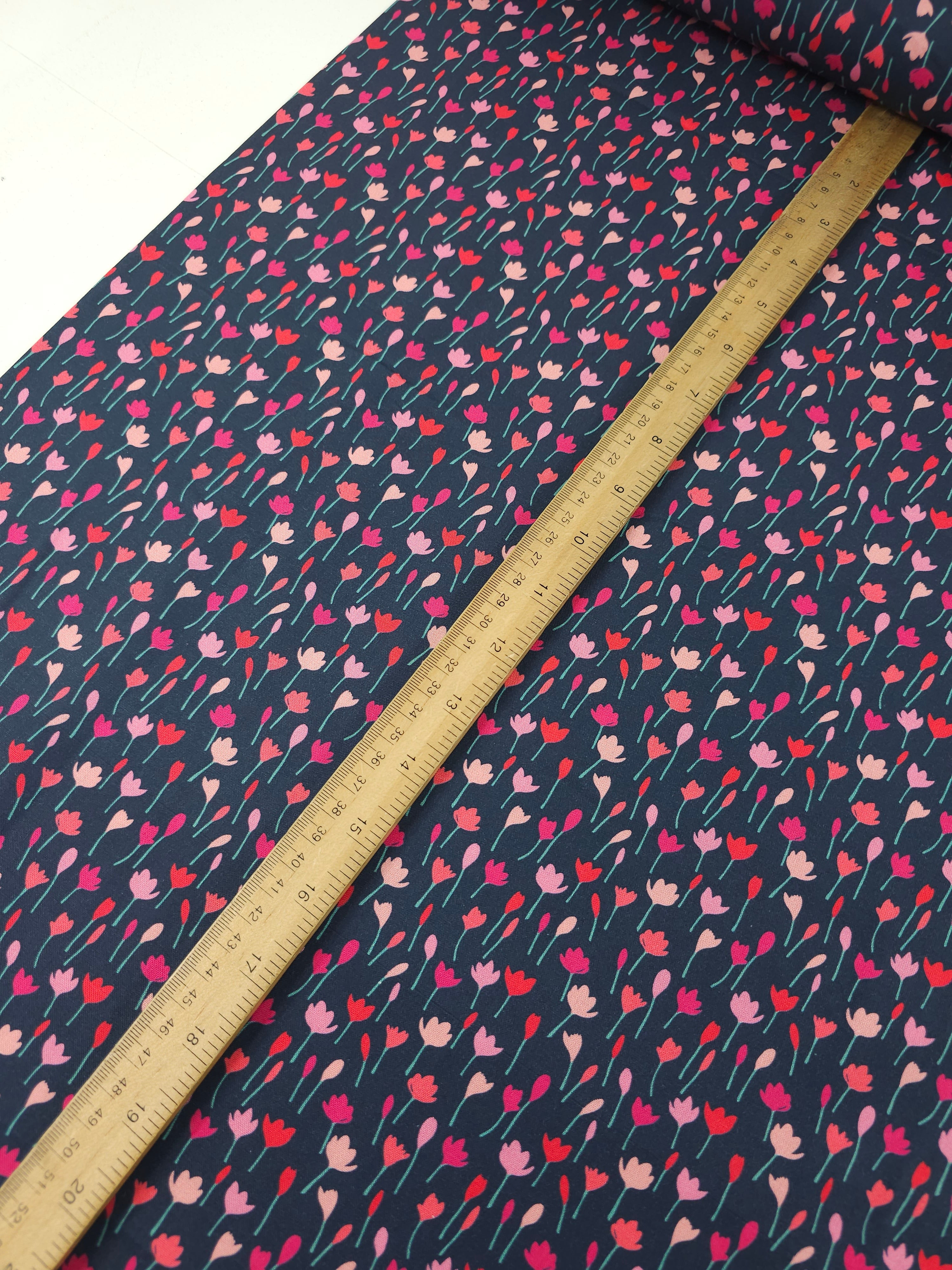 Navy Tulip Field 100% Cotton