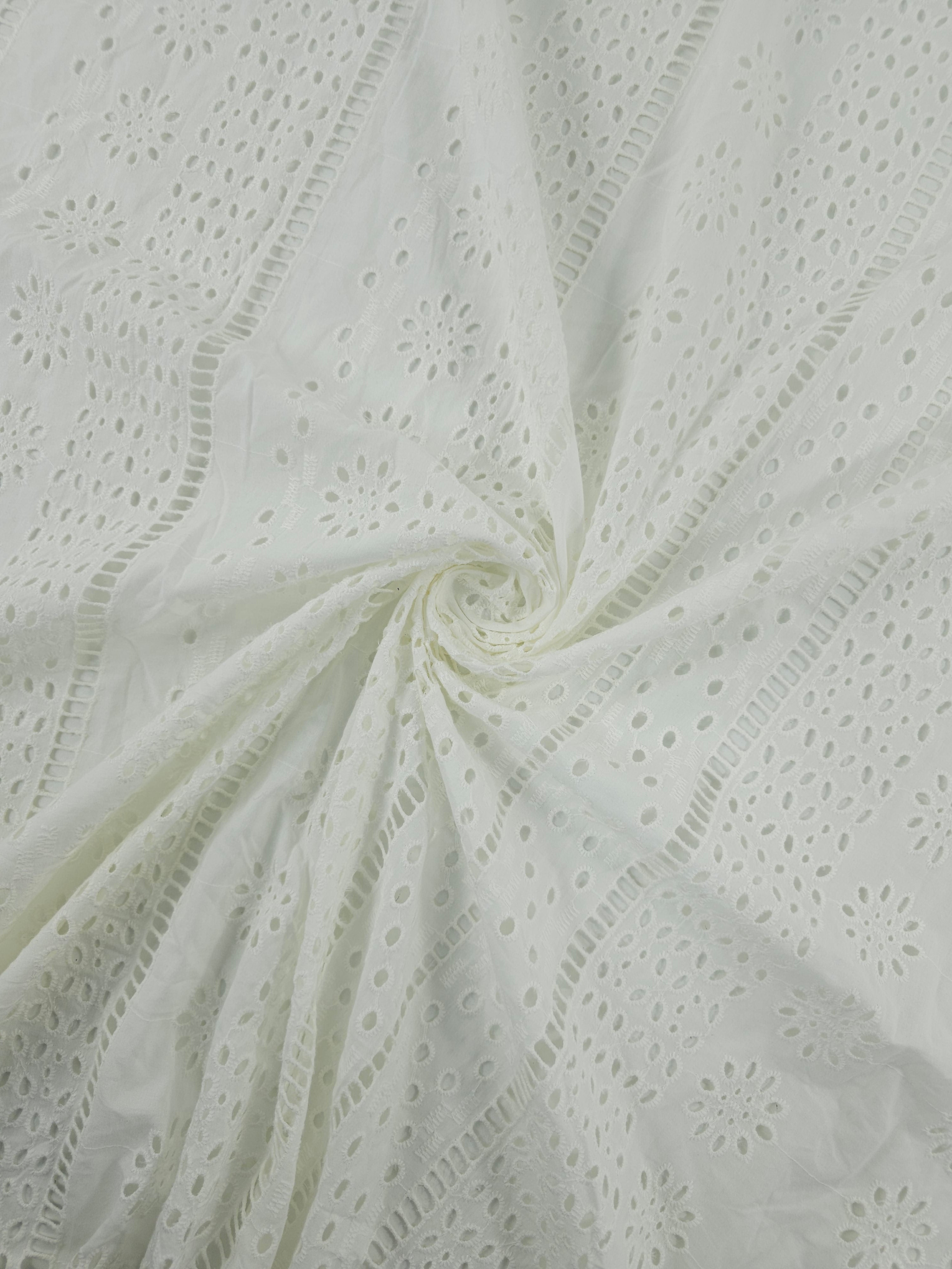 Off-White Daisy Petal Stripe Cambric Cotton Broderie Anglaise