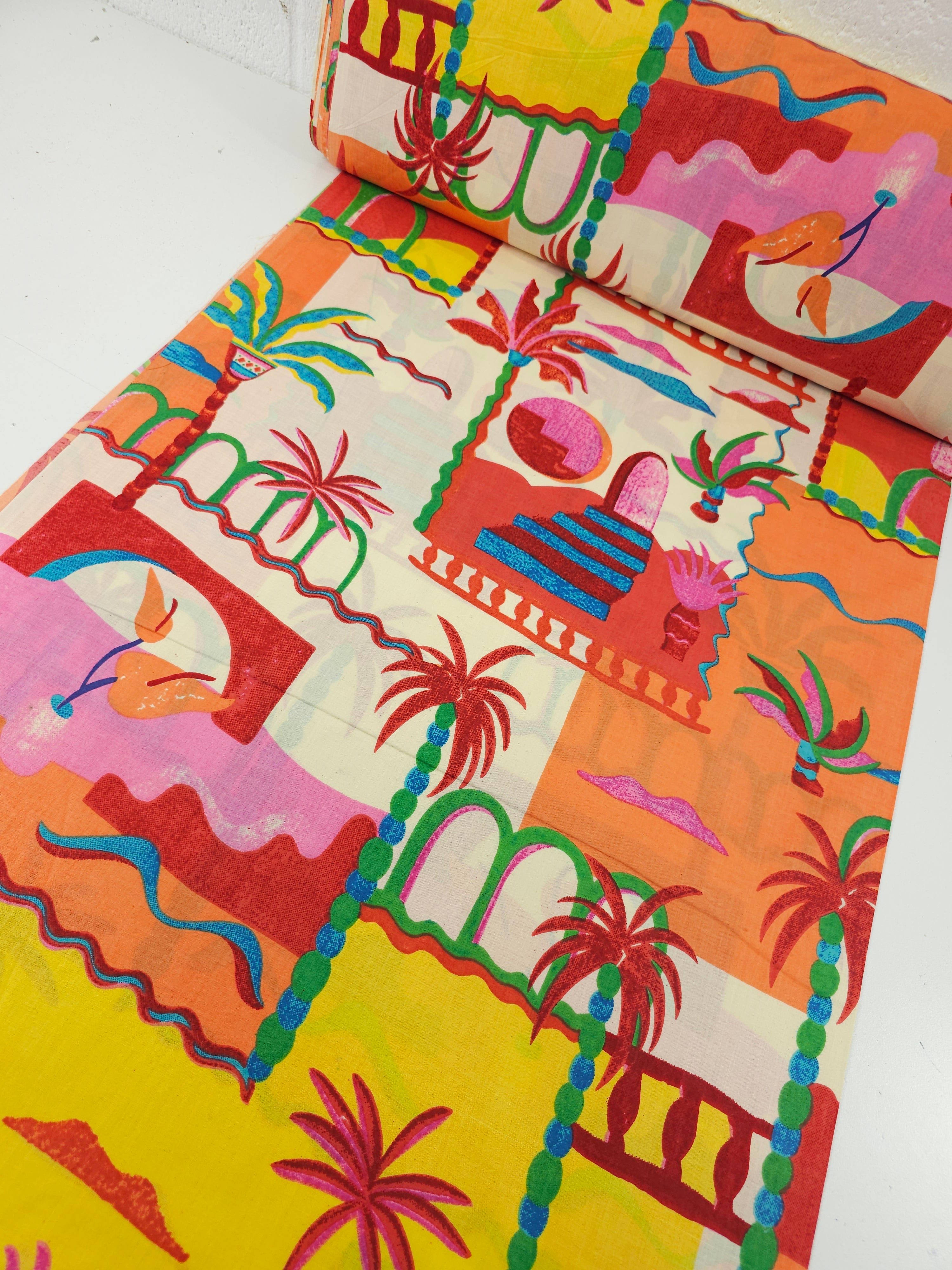 Orange/Pink Palm Tree Scenery Cambric Cotton