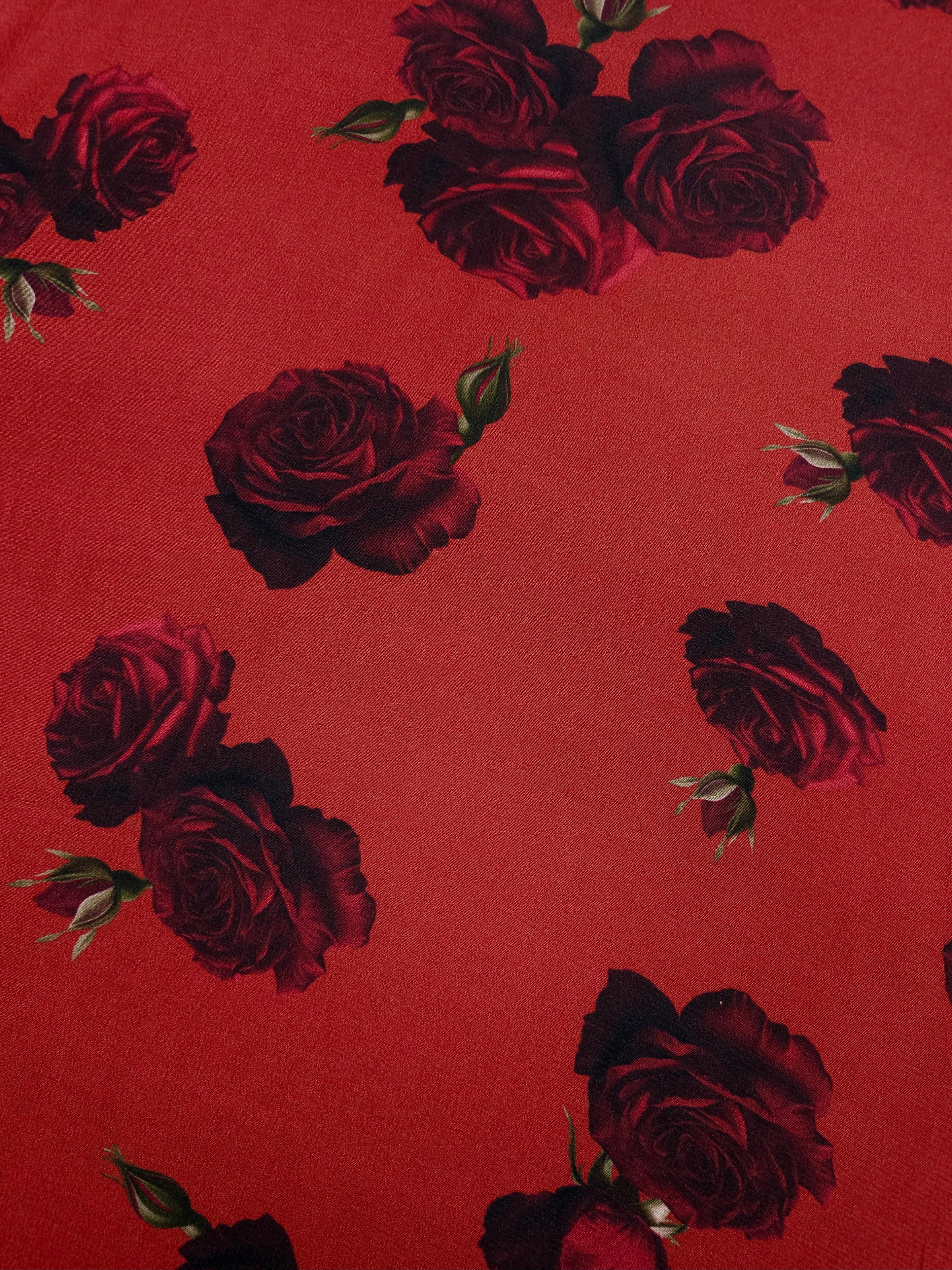 Vampire Red Fallen Rose Viscose Crepe