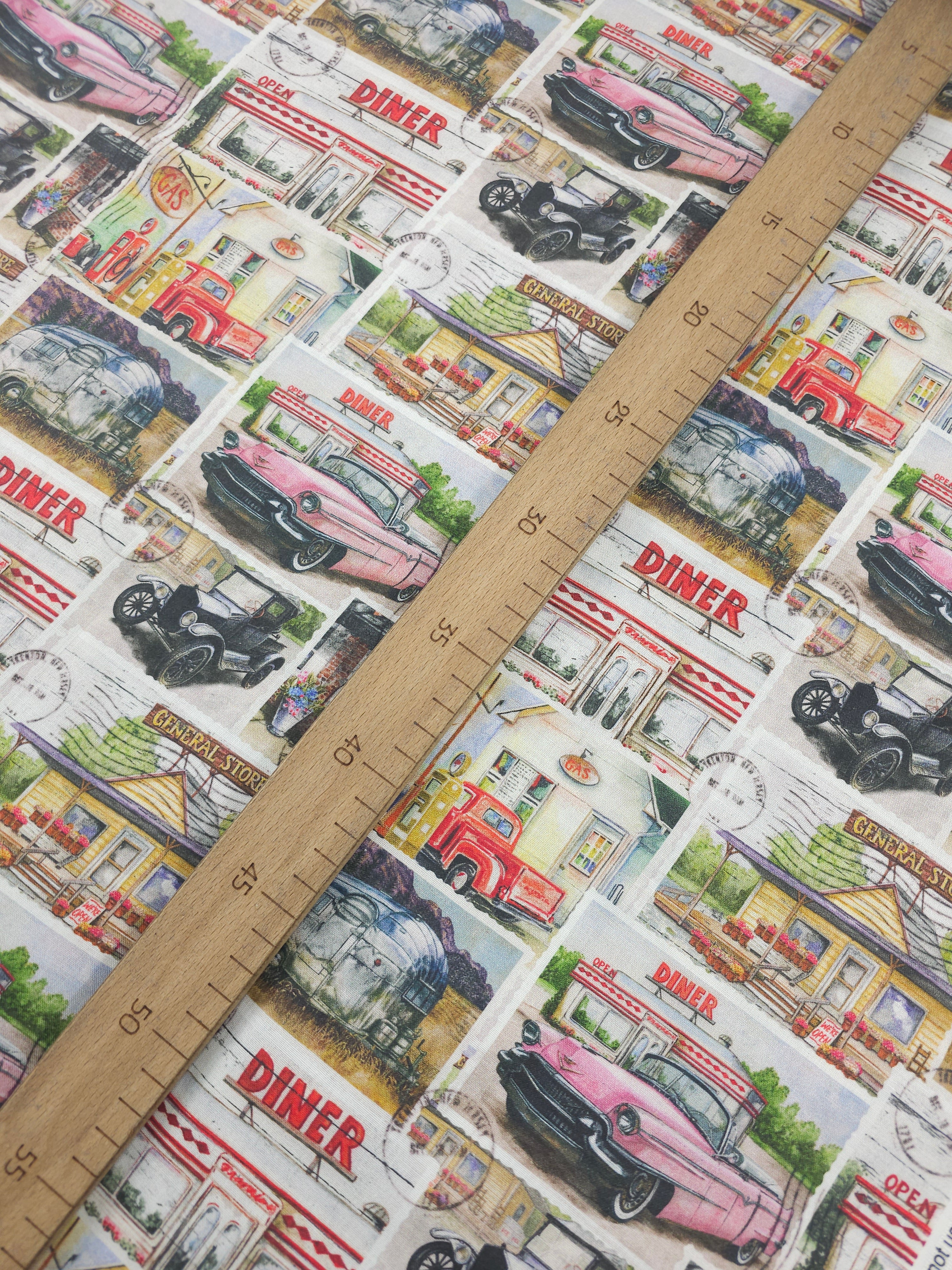 Vintage Diner Cars 100% Cotton