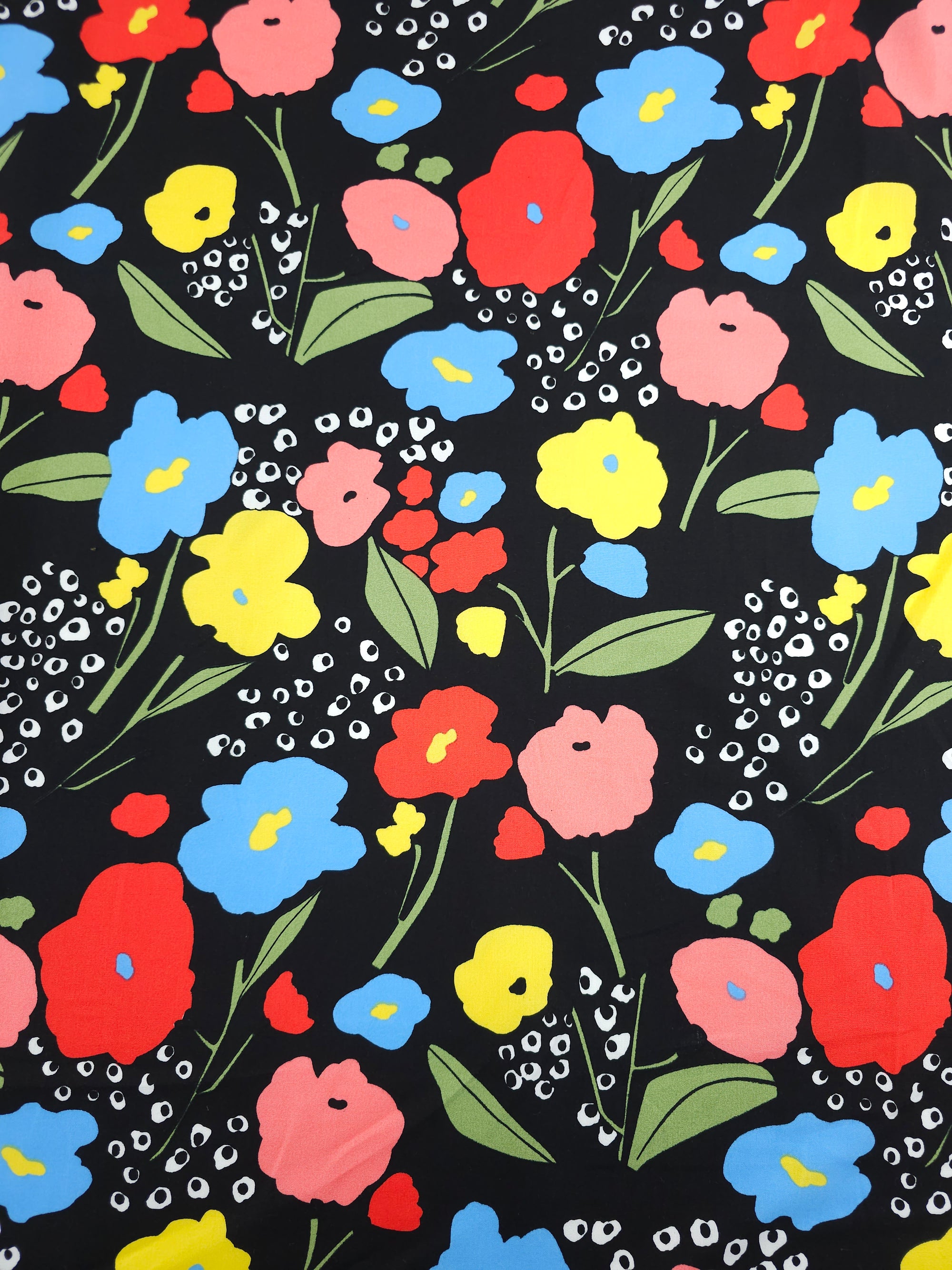 Bright Abstract Doodle Floral Cotton Poplin