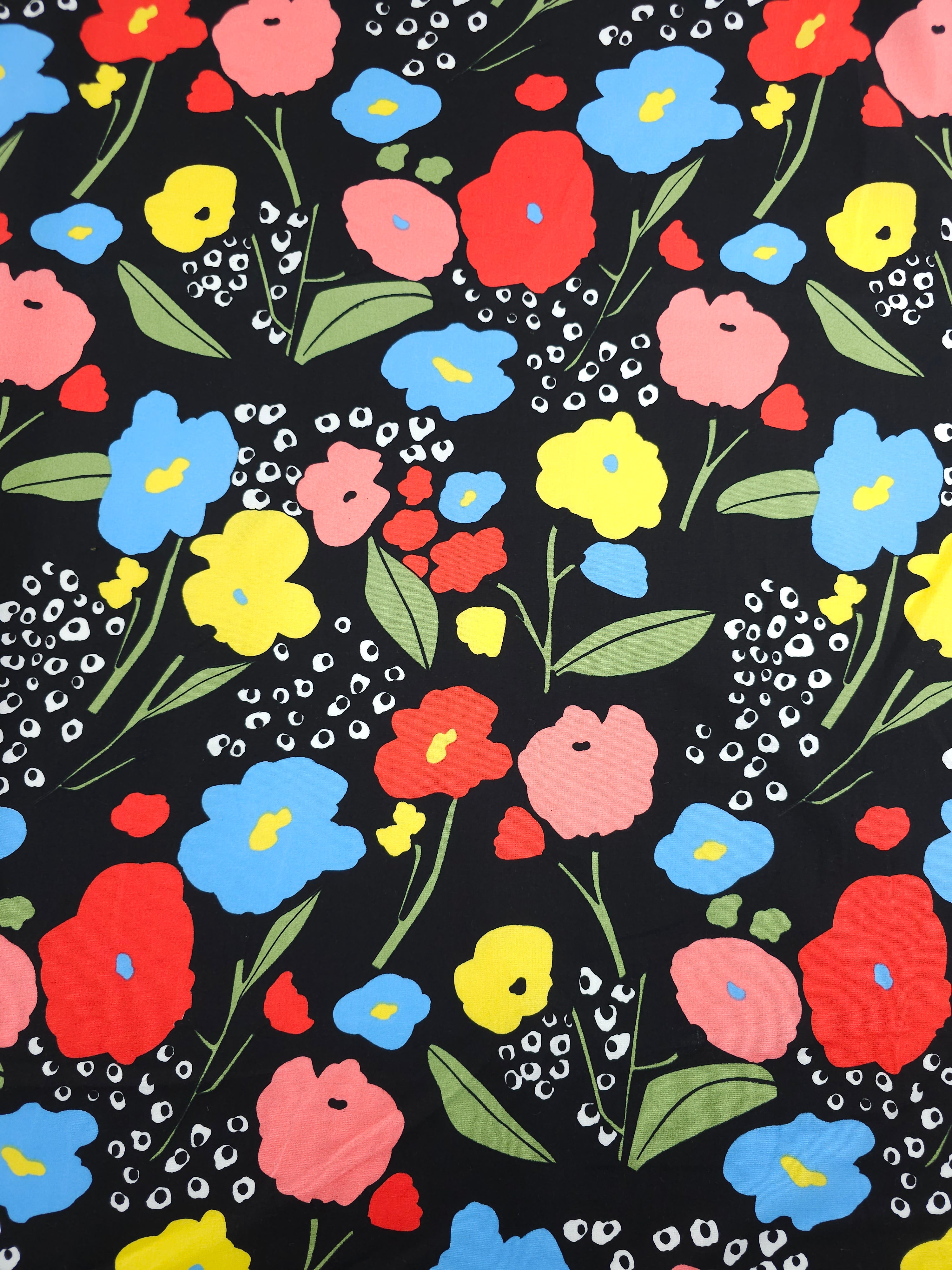 Bright Abstract Doodle Floral Cotton Poplin