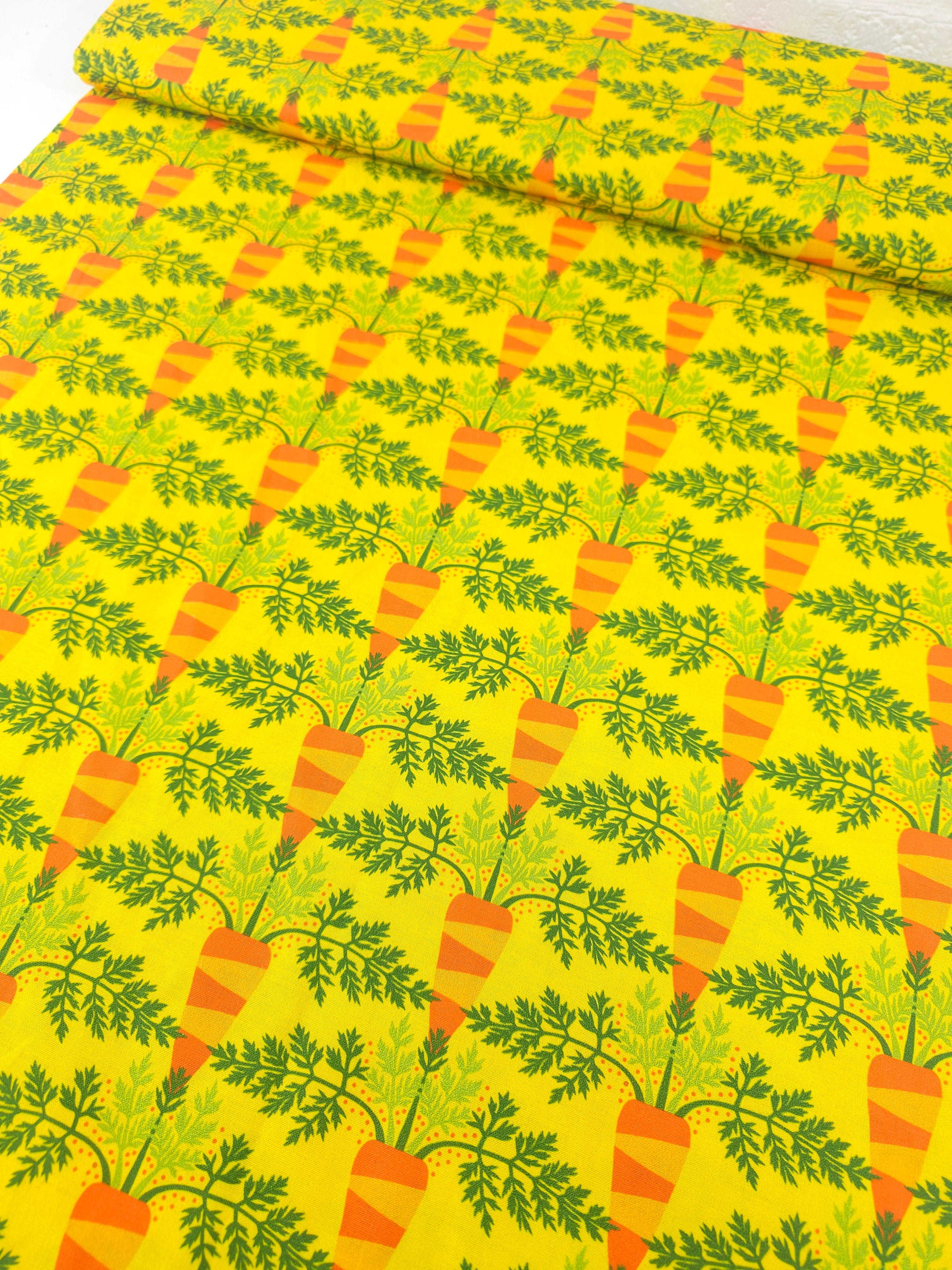 Yellow/Orange Novelty Carrots 100% Cotton - Free Spirit