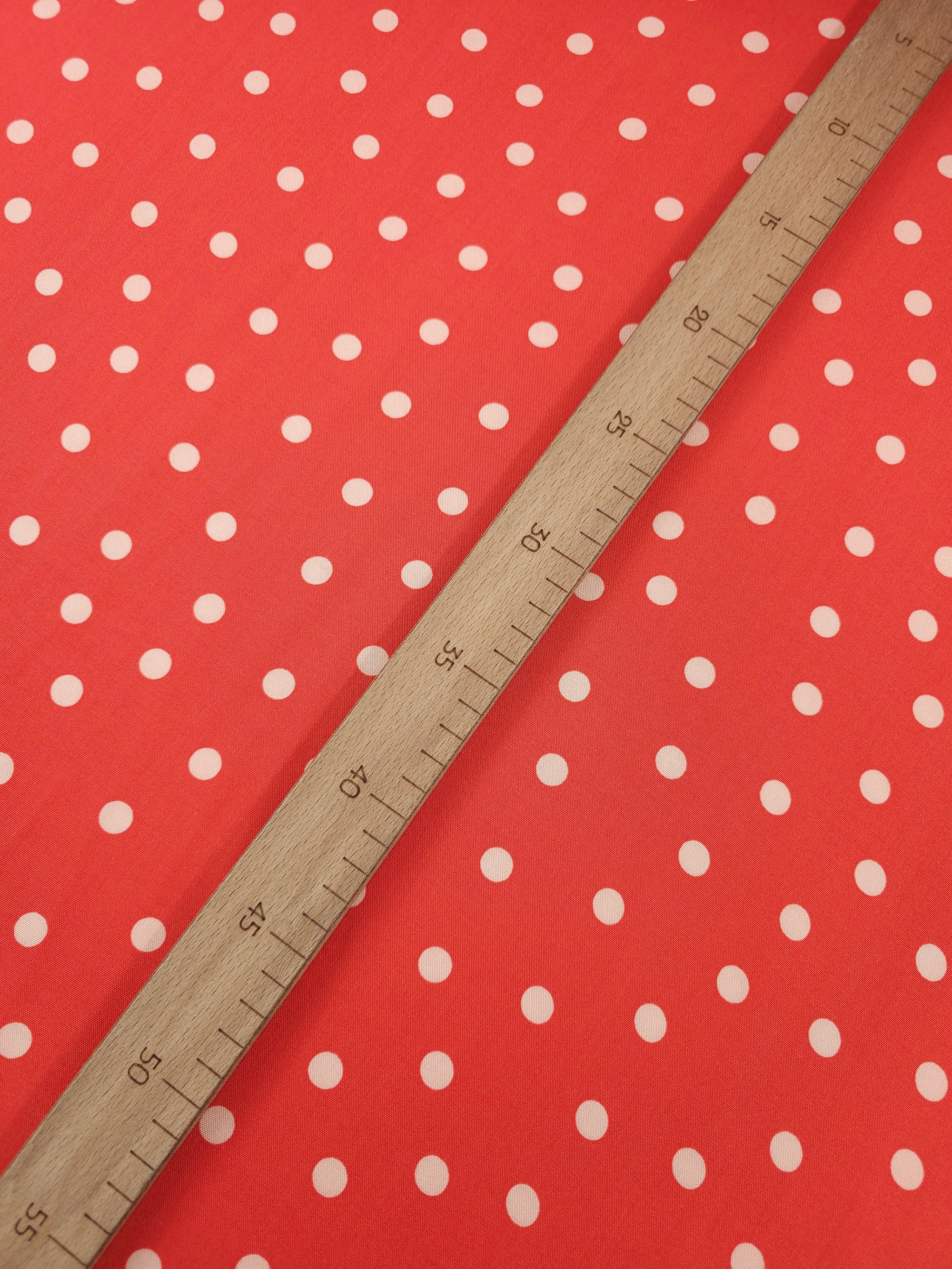 Orangey Coral/Cream Polka Dot Viscose Challis