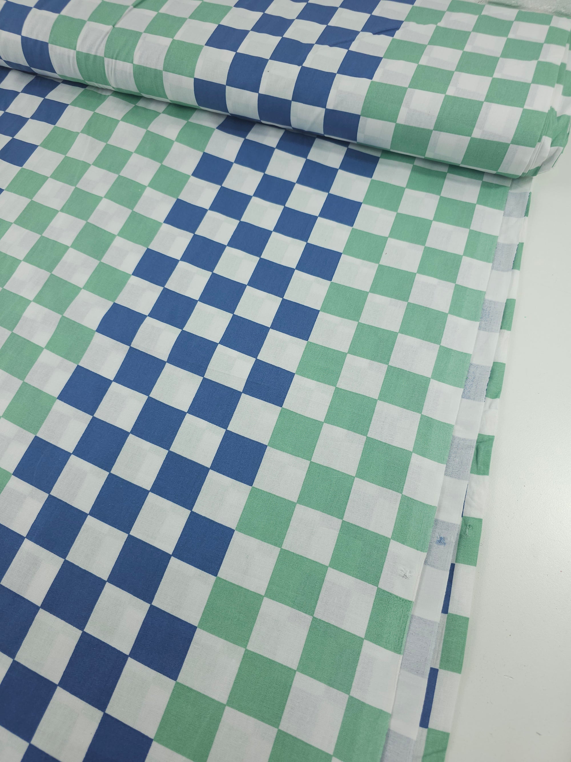 Minty Green/Blue Checkerboard 100% Cotton 110" *EXTRA WIDE"