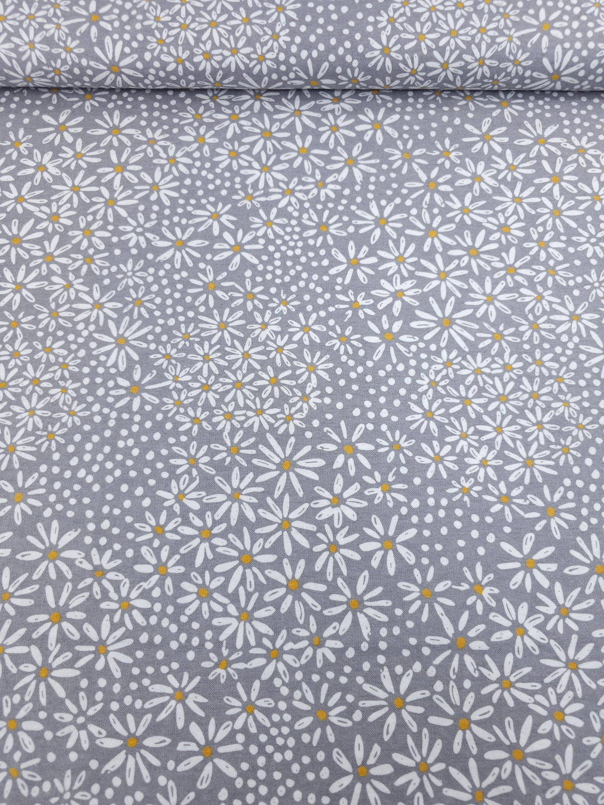 Grey/White Daisy Polka Field Lightweight Flannel Cotton - Joann
