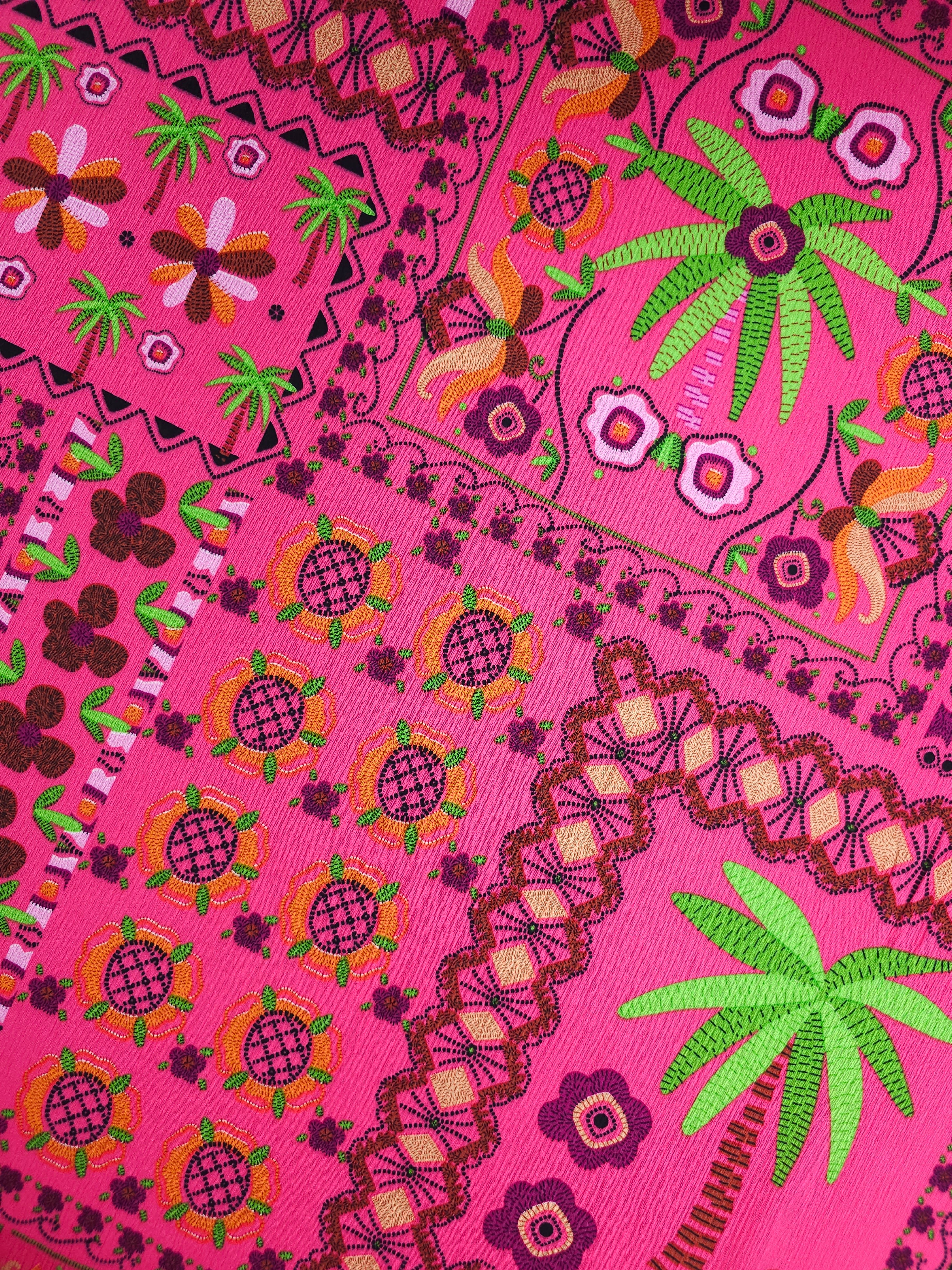 Fuchsia Pink Boho Retro Viscose Crepe