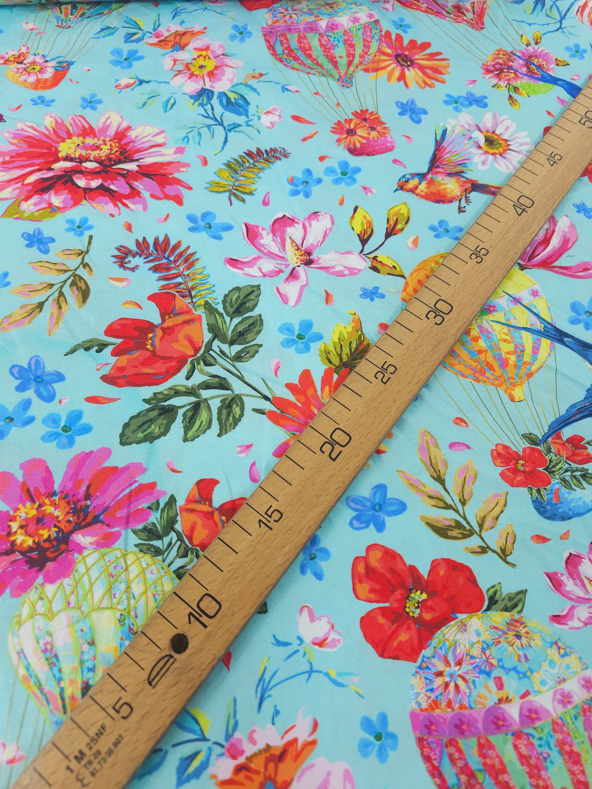 Hummingbird Floral Hot Air Balloons 100% Cotton - Odile Bailloeul