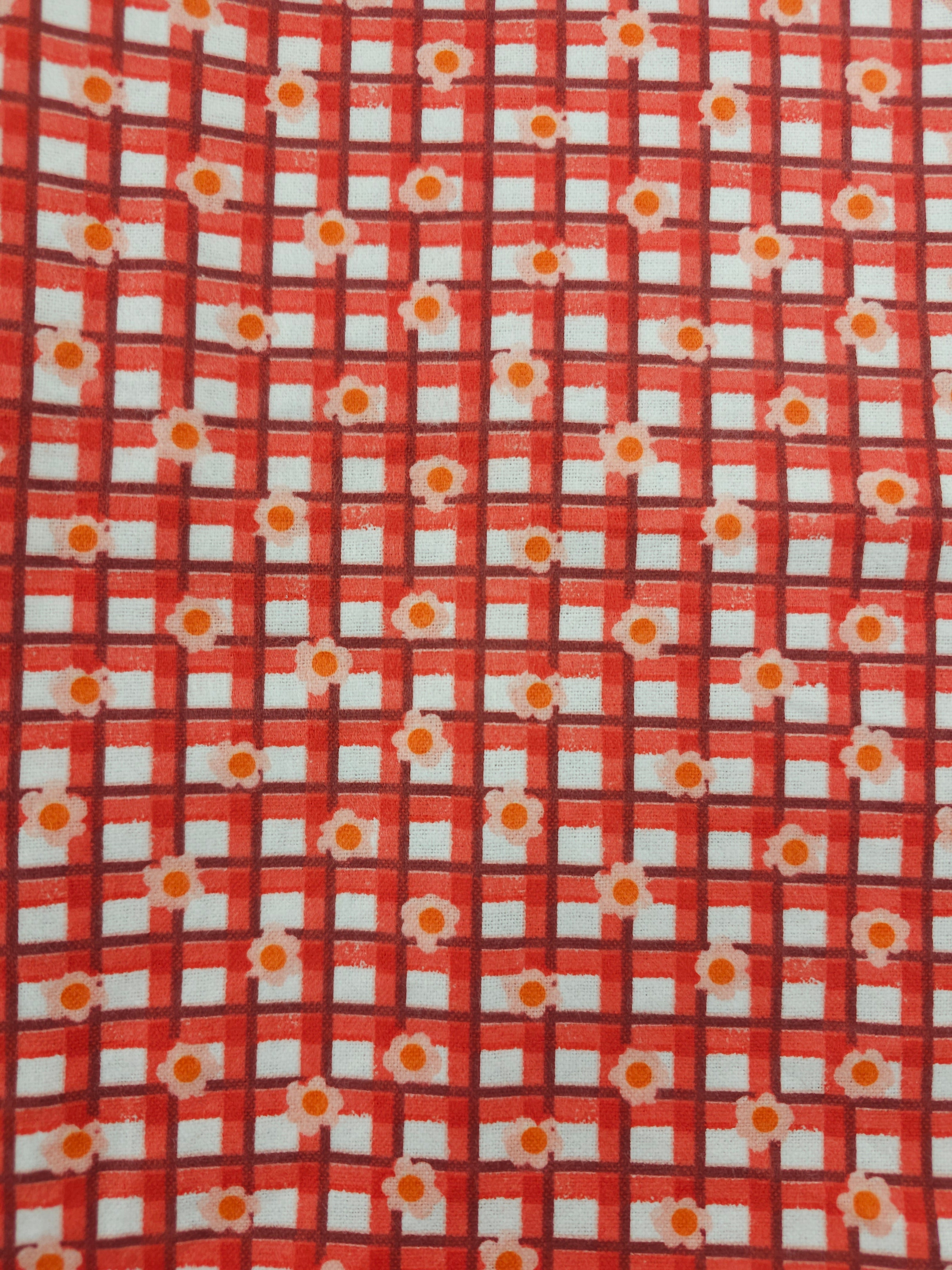 Red grid flower Cotton flannel - 3m piece