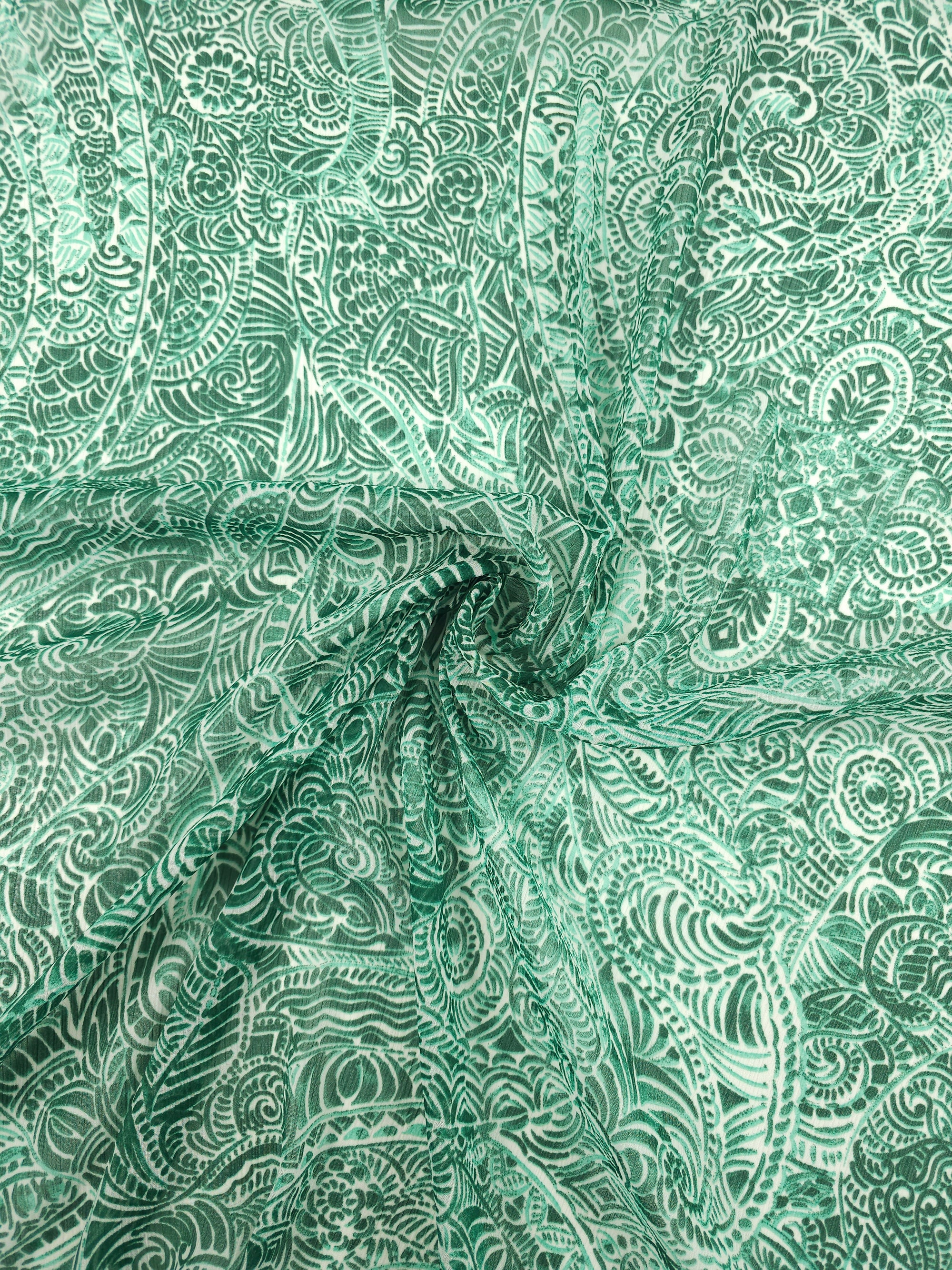 Green Paisley Crinkle Crepe