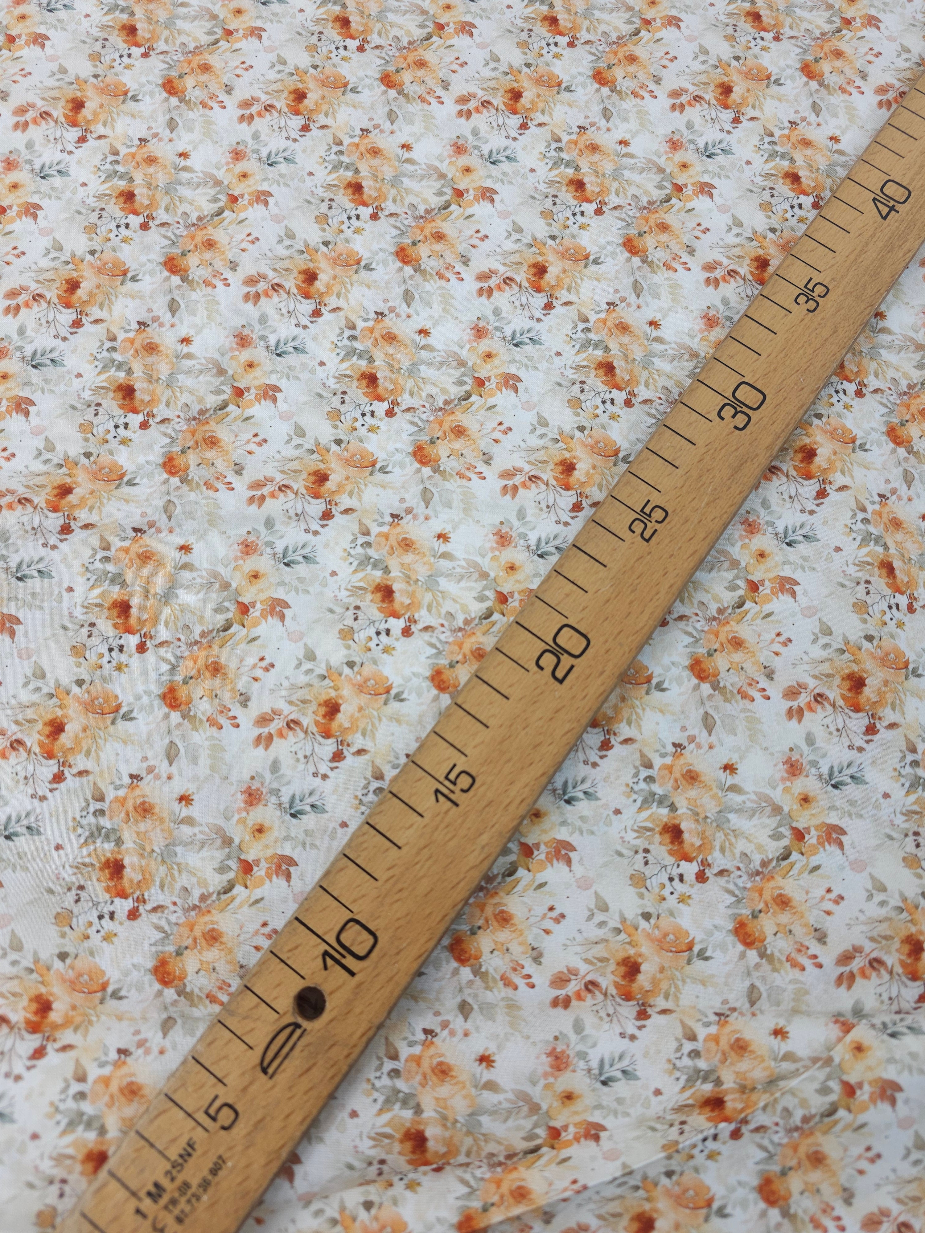 Retro Orange Floral Trail 100% Cotton