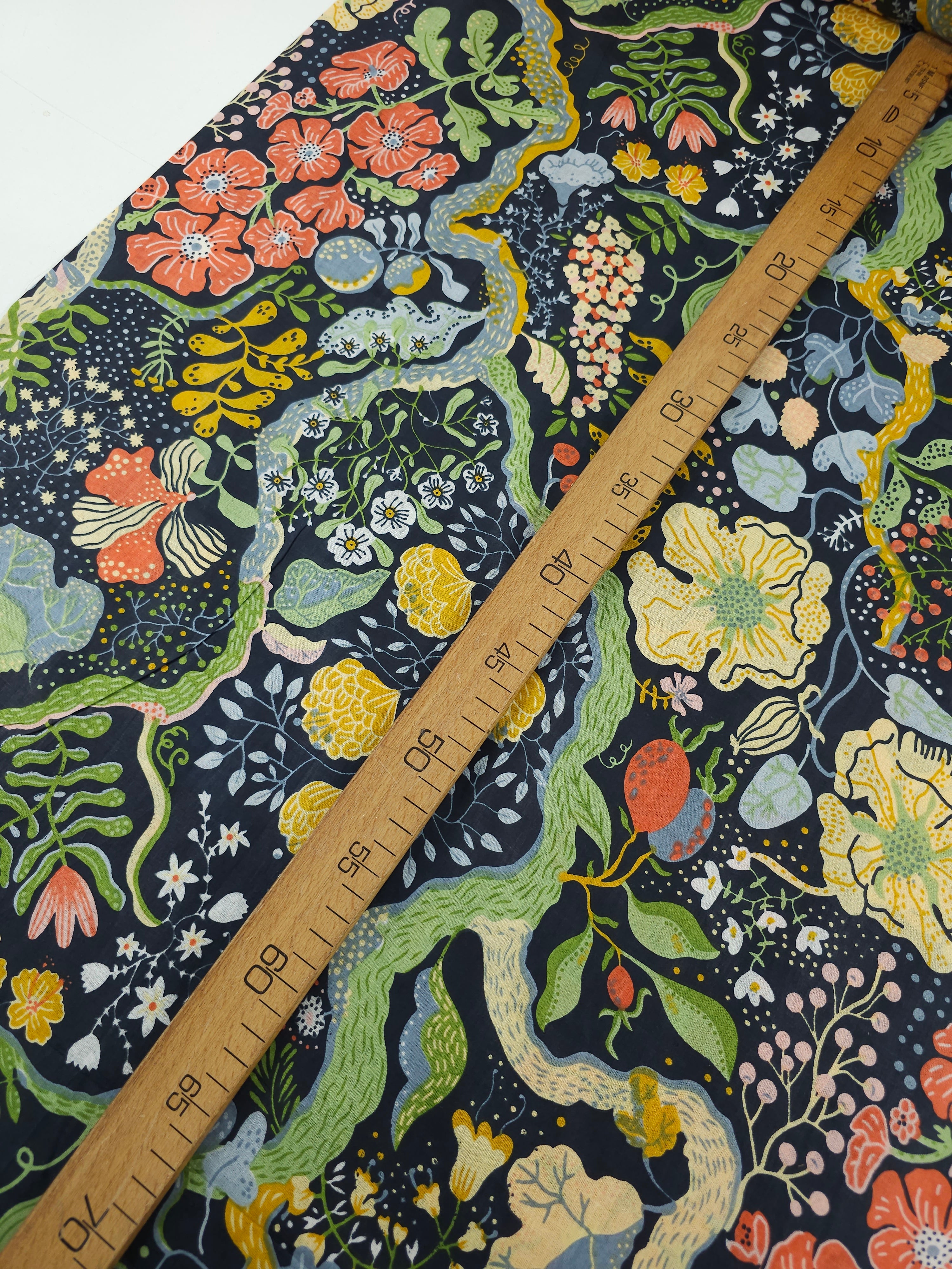 Dark Navy Floral Whirl Garden Cambric Cotton