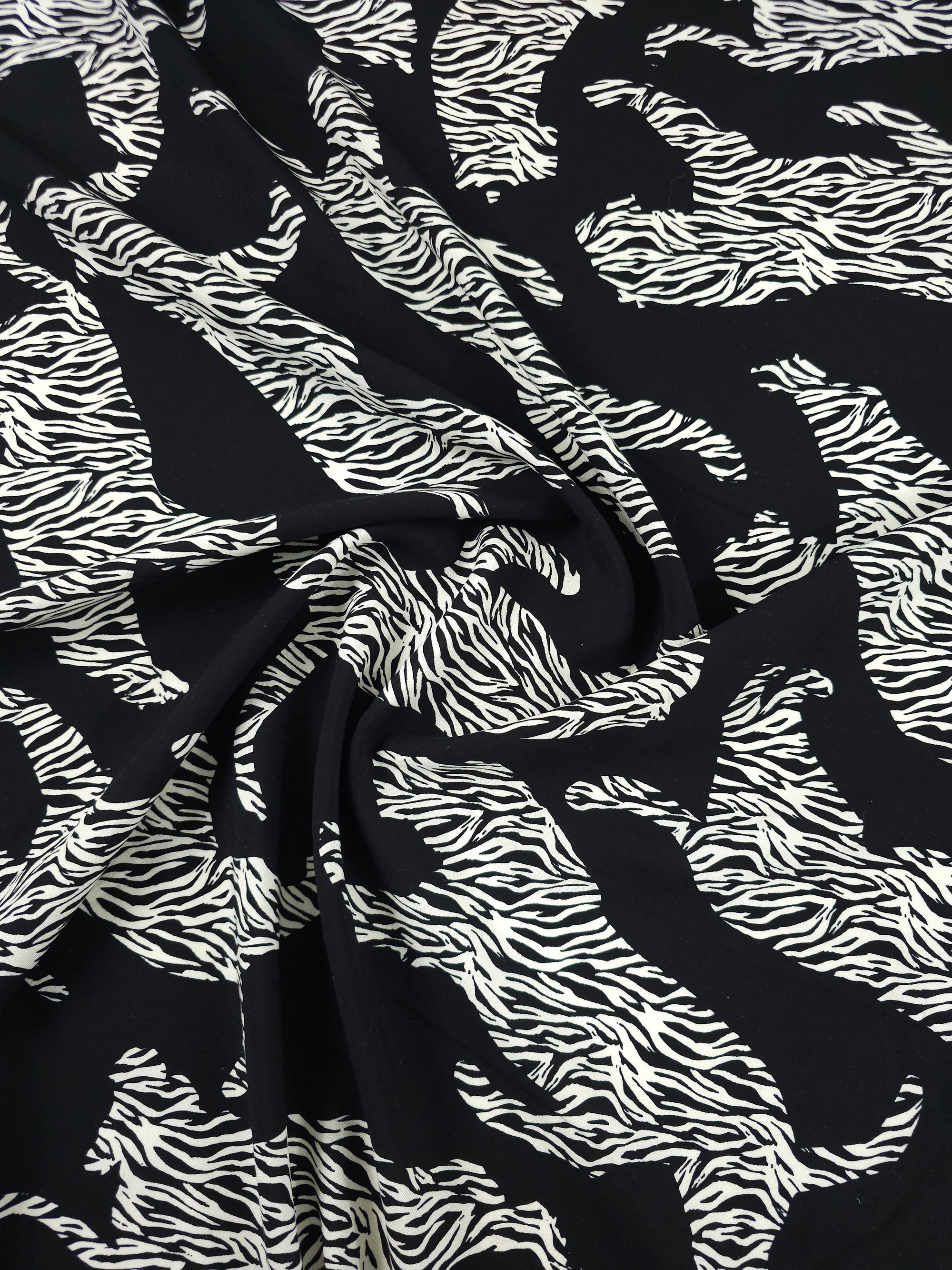 Black/Off-White Abstract Leopard Viscose Challis