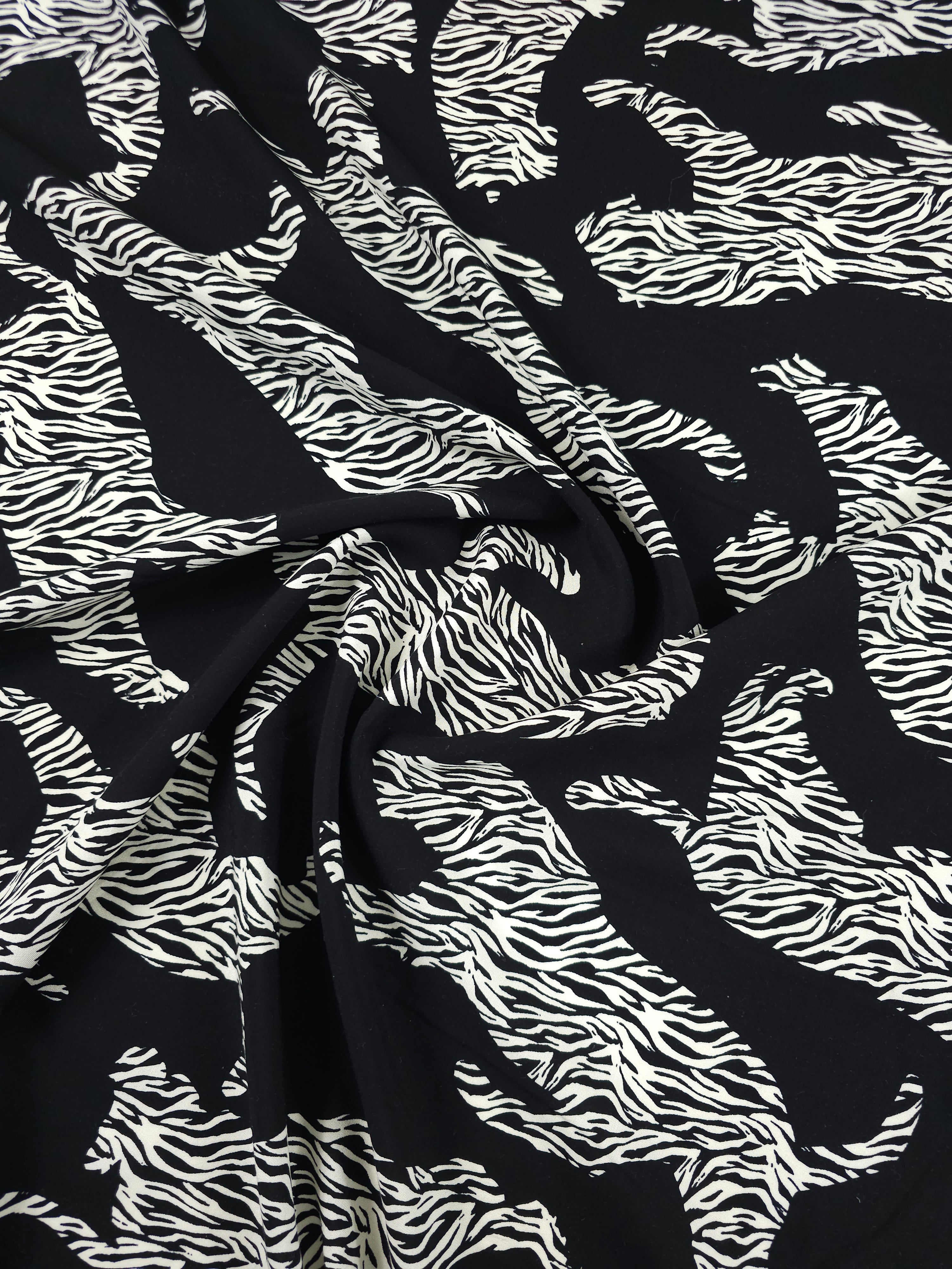 Black/Off-White Abstract Leopard Viscose Challis