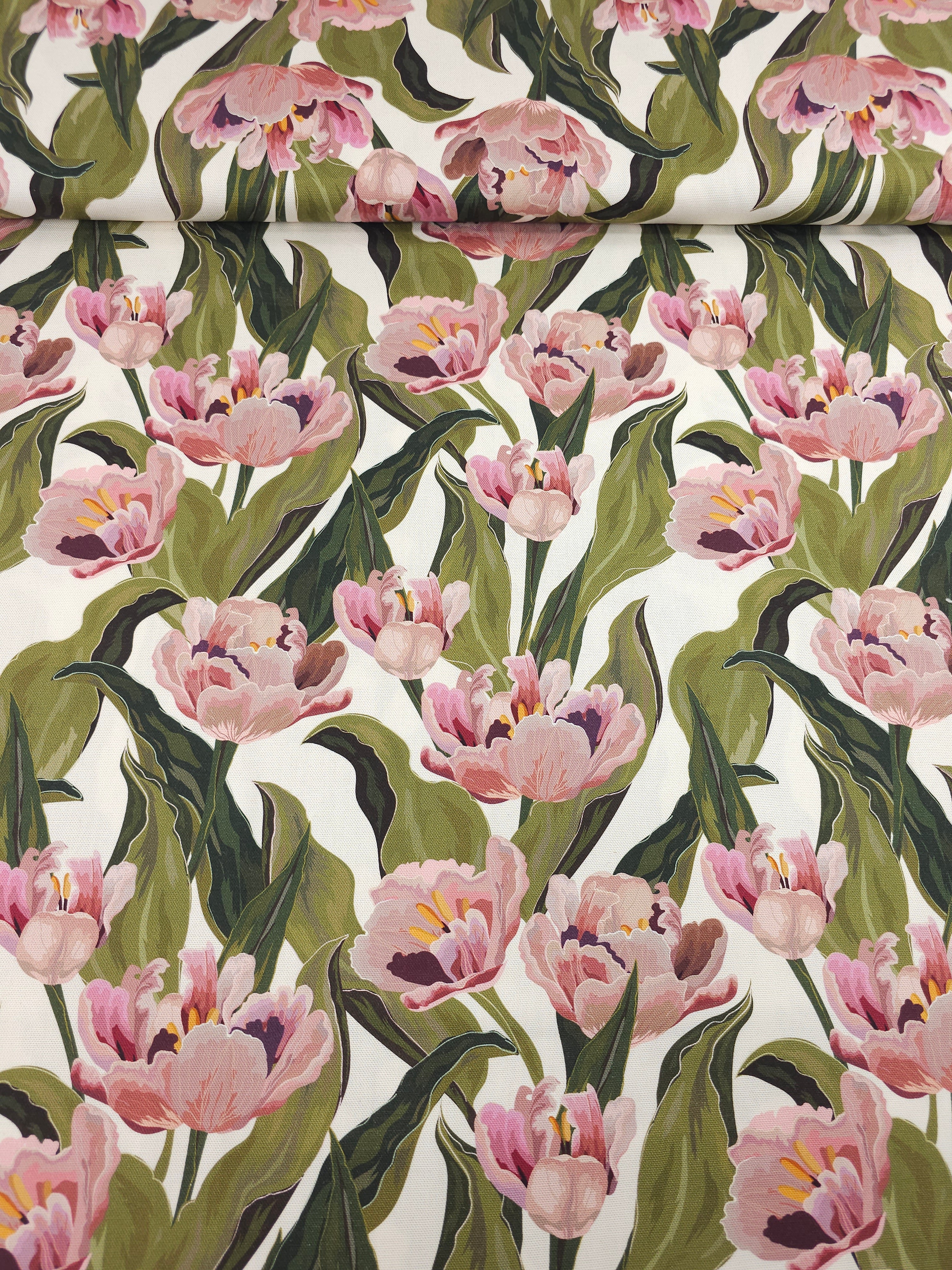 Midsummer Tulip Floral Vine Lightweight Canvas Cotton