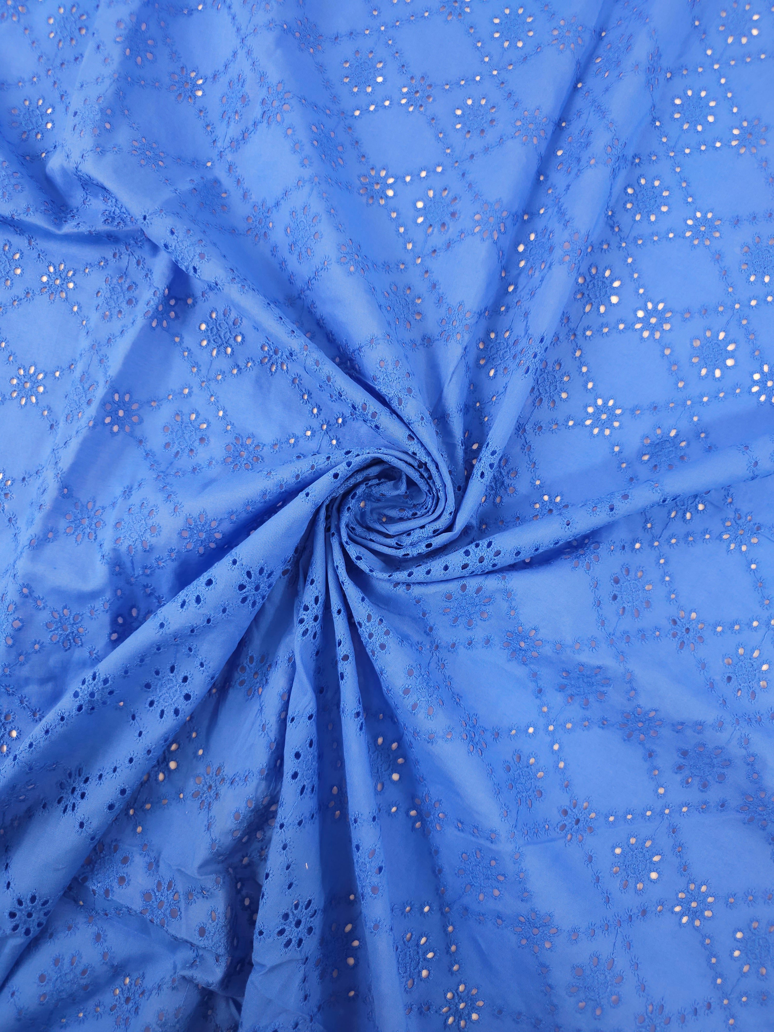 Deep Periwinkle Floral Diamond Cambric Cotton Broderie Anglaise