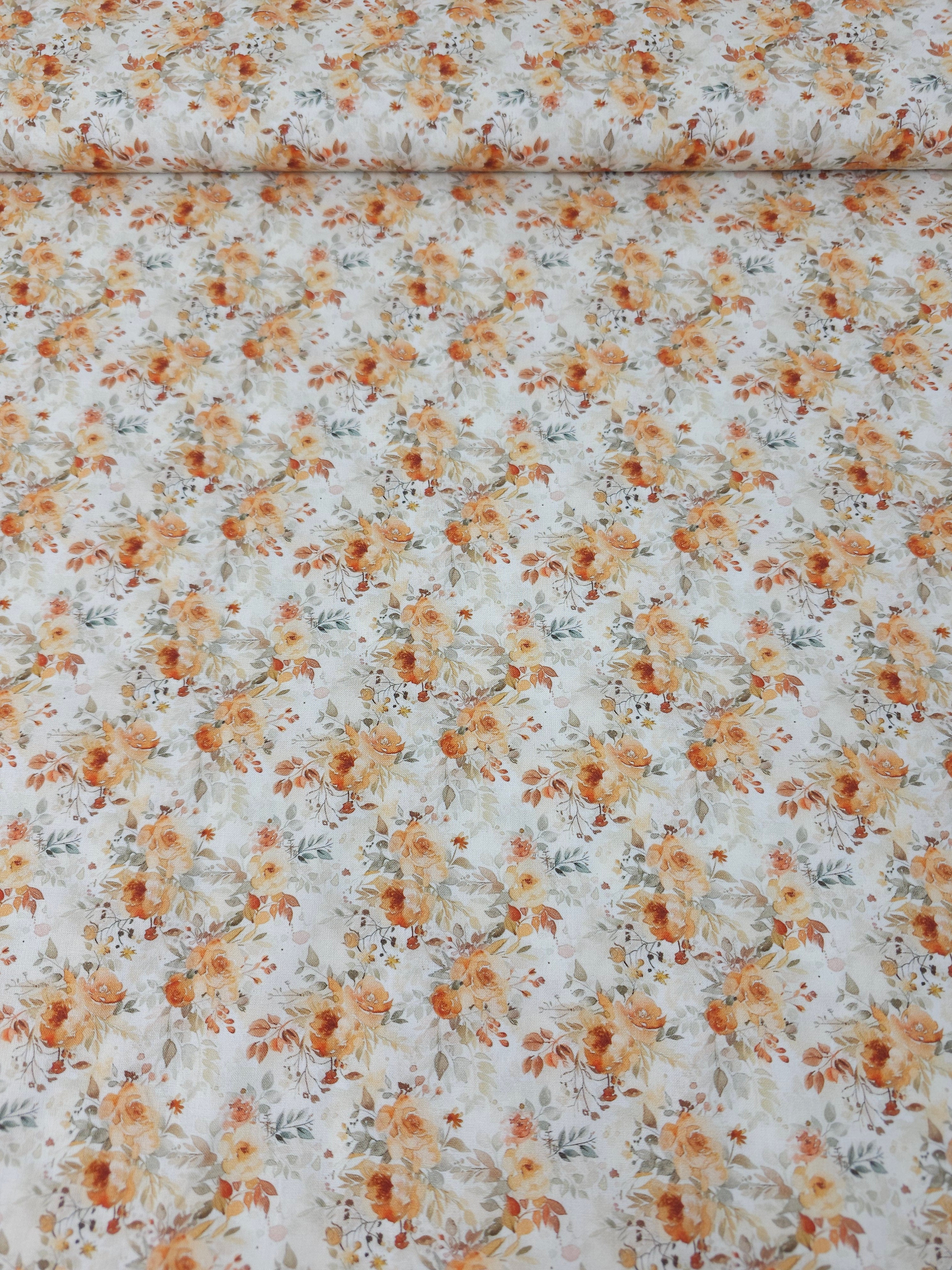 Retro Orange Floral Trail 100% Cotton