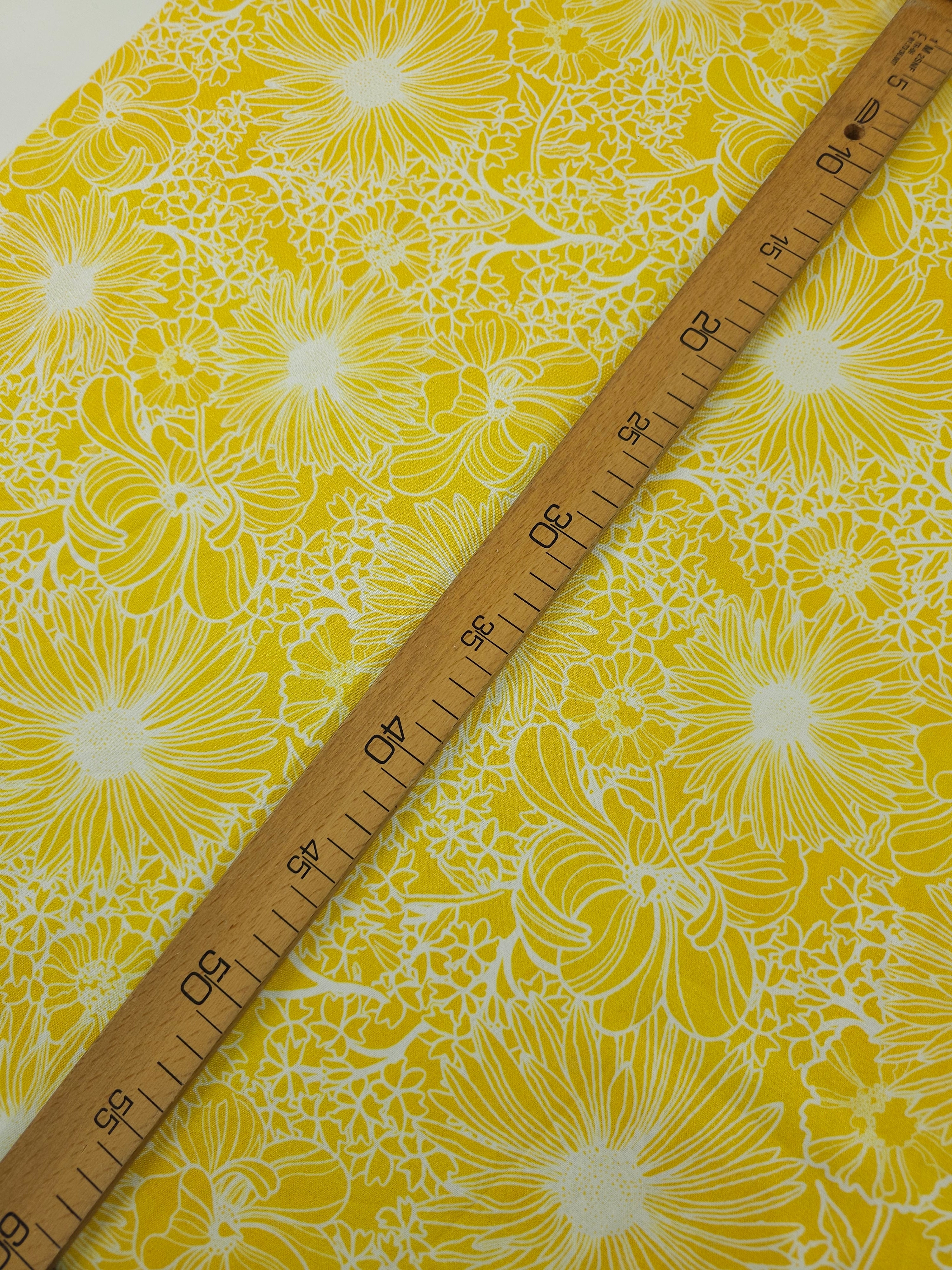 Sunny Yellow Wonder Floral Sketch 100% Cotton