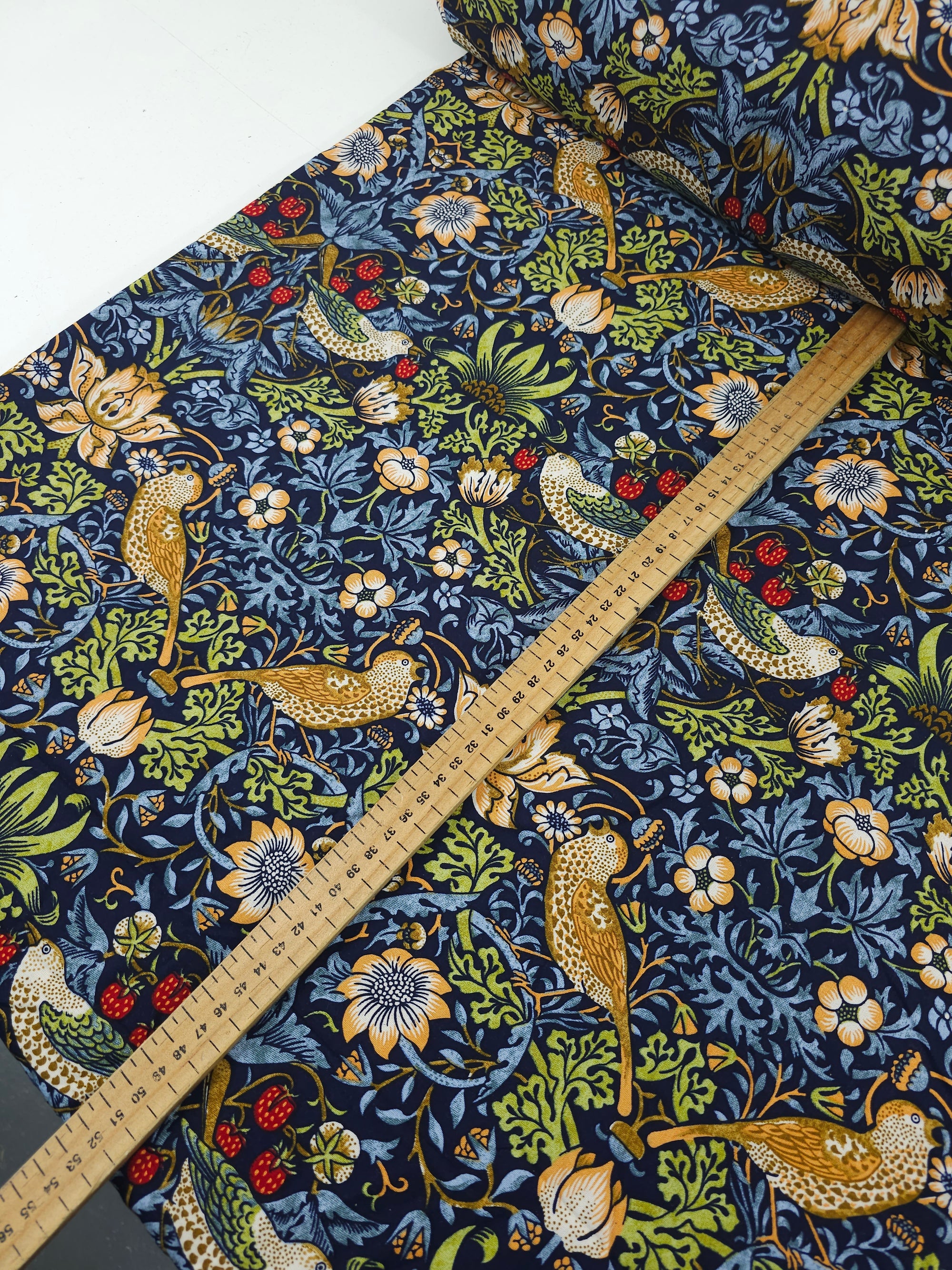 Navy Strawberry Thief Floral 100% Cotton 106" - William Morris *EXTRA WIDE*