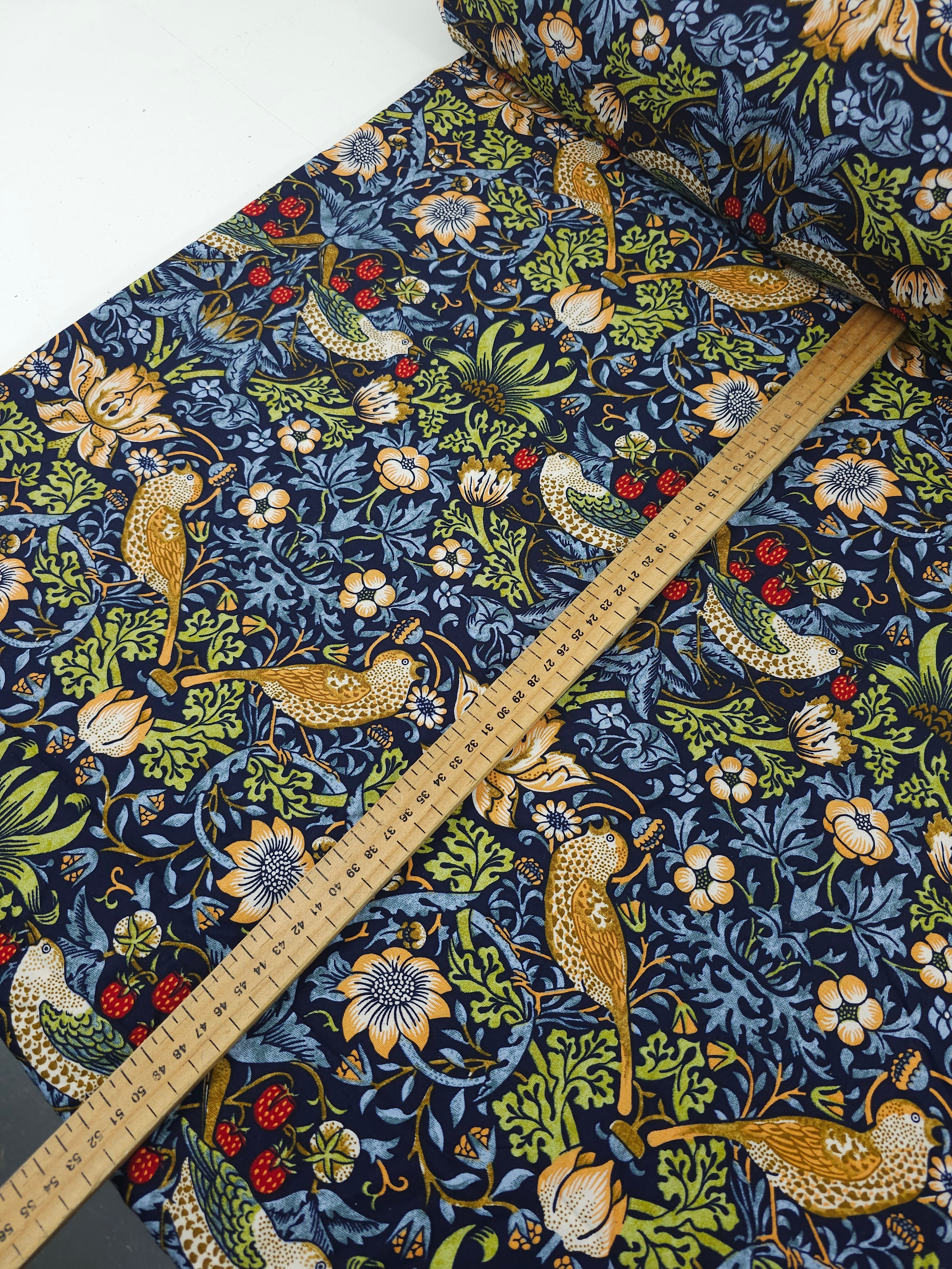 Navy Strawberry Thief Floral 100% Cotton 106" - William Morris *EXTRA WIDE*