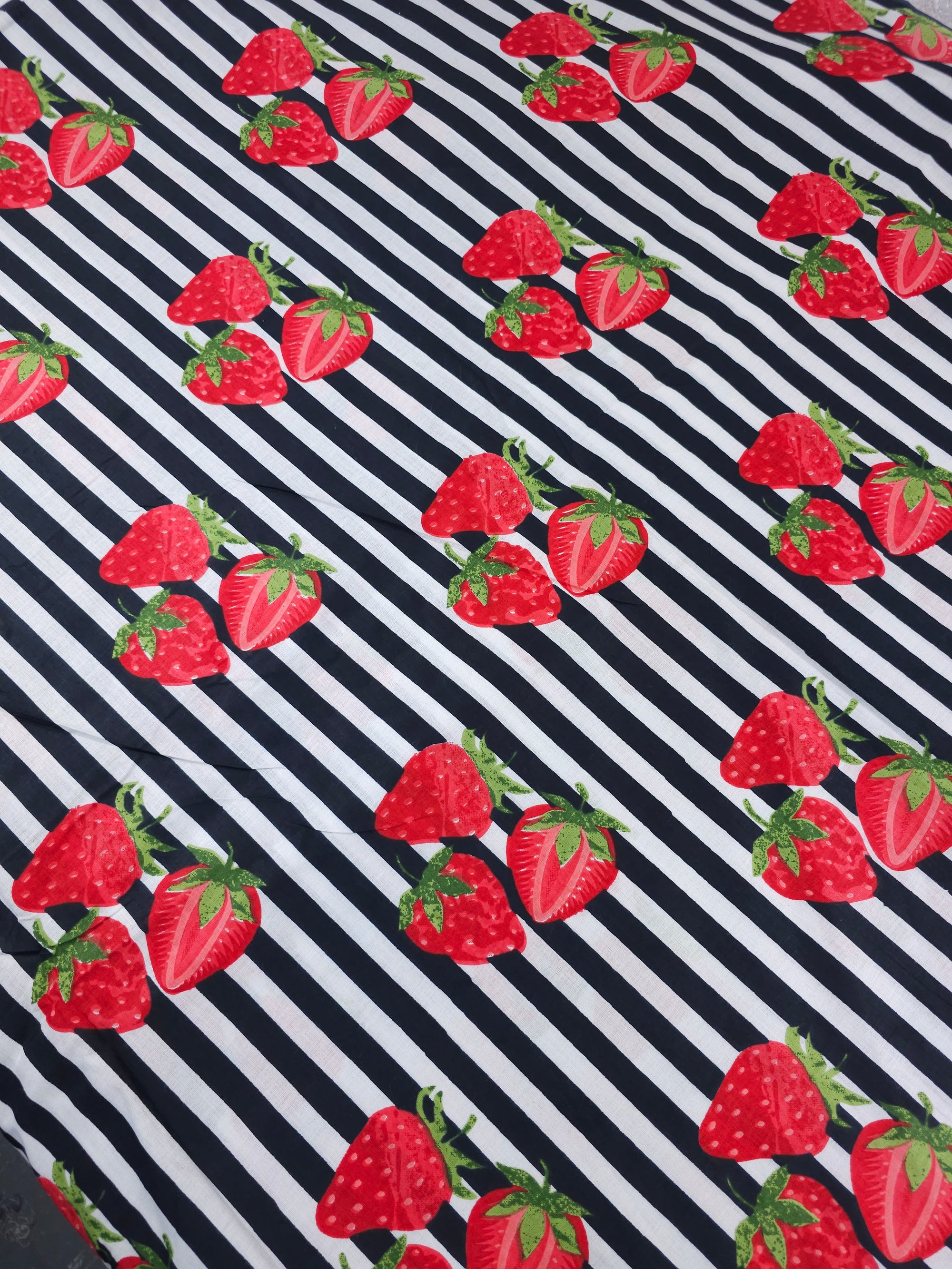 Black Strawberry Stripe Lightweight Cambric Cotton