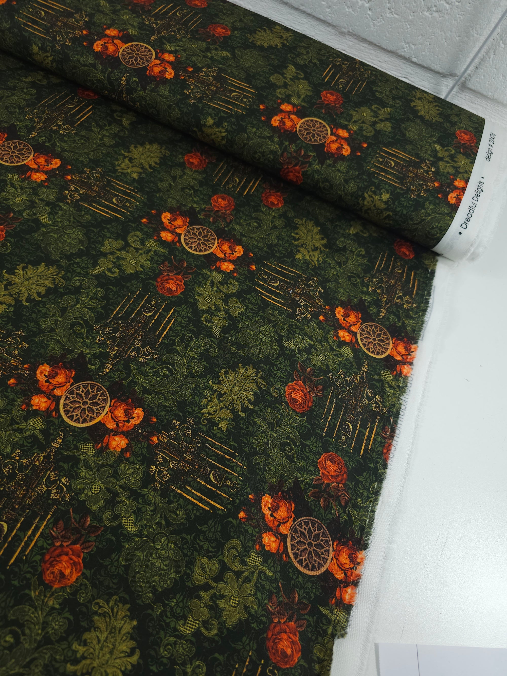 Dark Green Dreadful Delight Rose 100% Cotton - Robert Kaufman