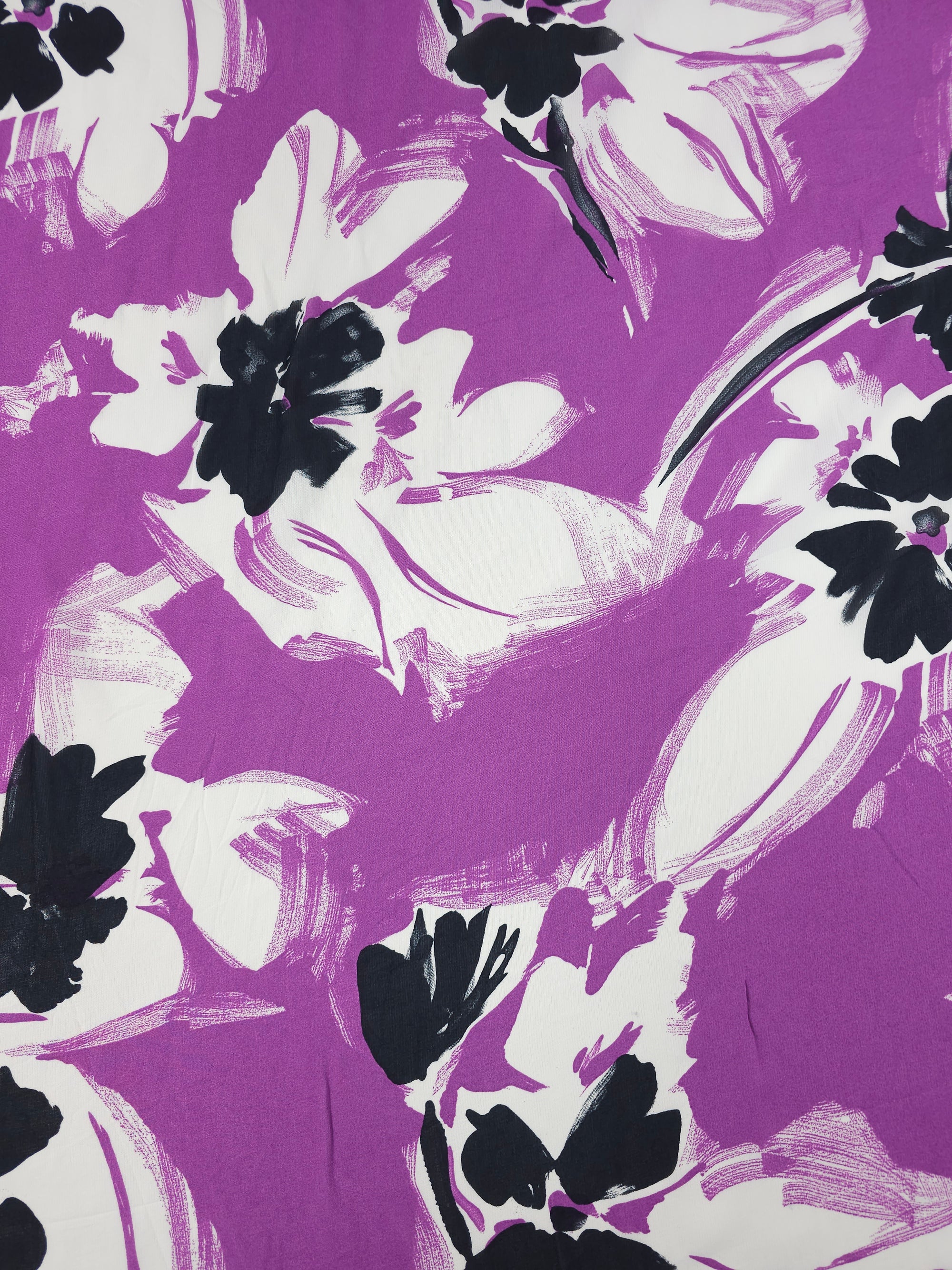 Warm Purple Abstract Brushstroke Floral Viscose Crepe