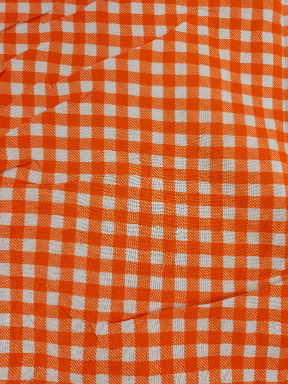 Orange & White Gingham Cotton - 1.1m Piece