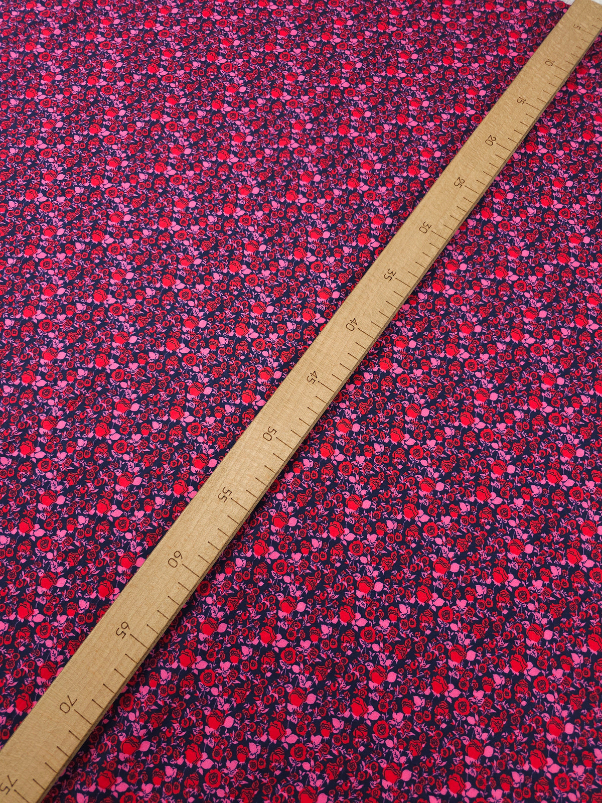 Red/Navy Small Ditsy Roses Cotton Poplin