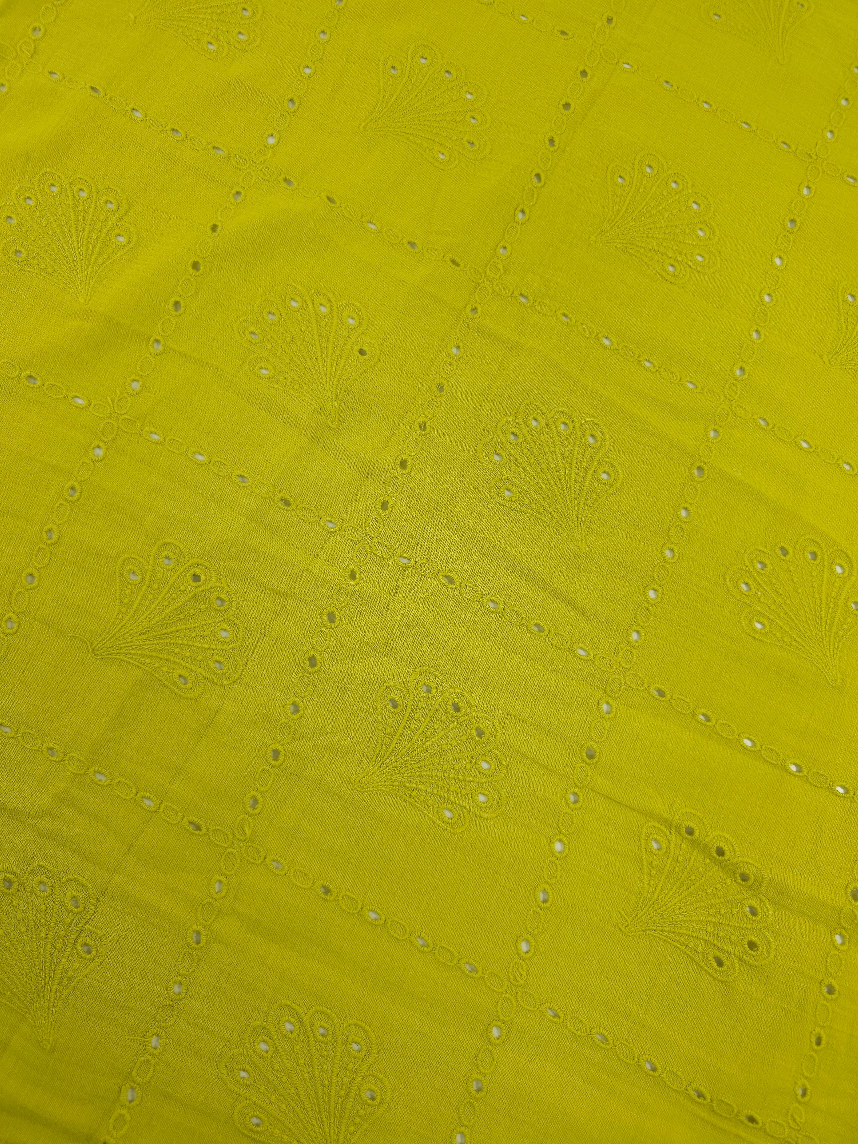 Citrus Shell Grid Double Gauze Broderie Anglaise