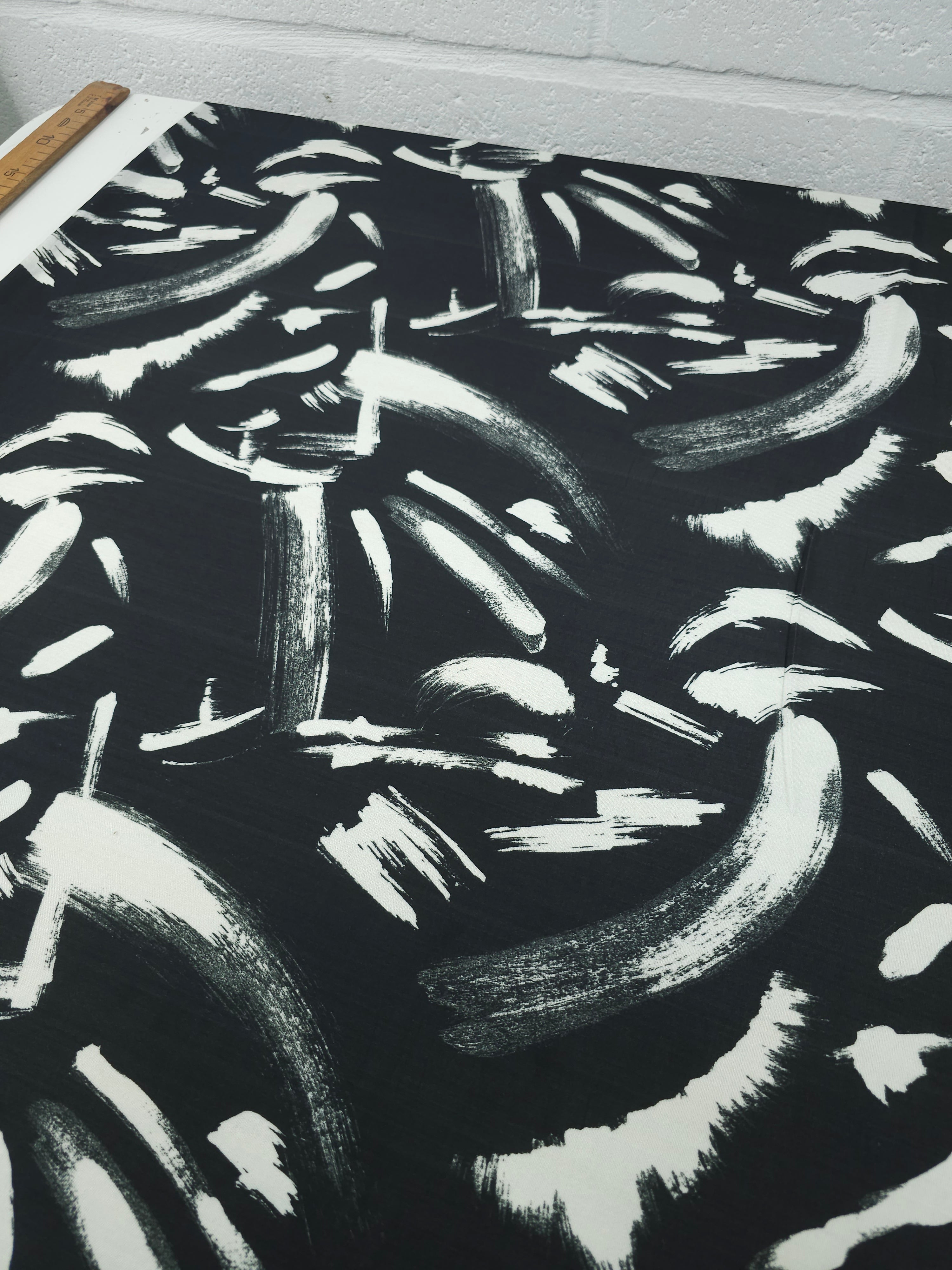 Black Abstract Brushstroke Slinky Rayon Jersey