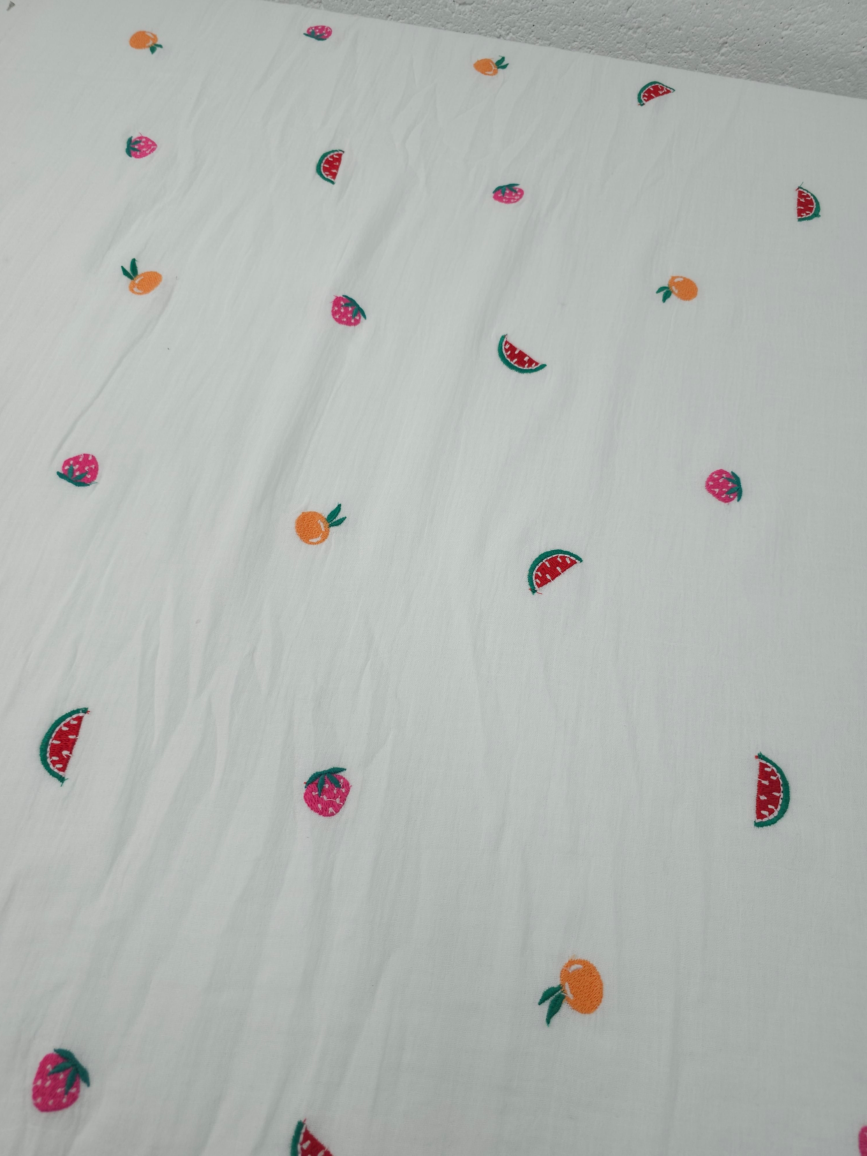 Summer Fruits Double Gauze Broderie Anglaise