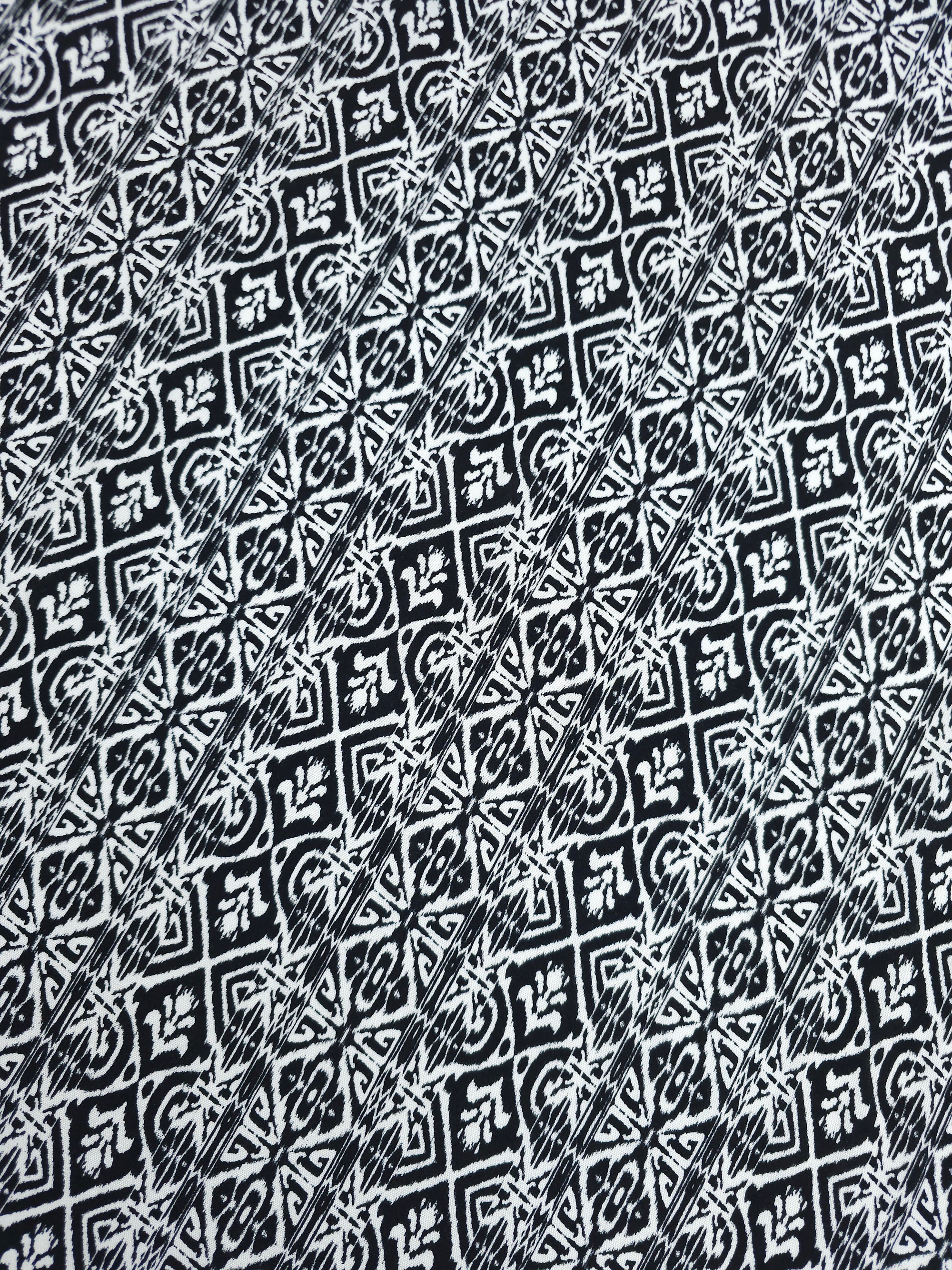 Black/White Static Damask Stripe Viscose Challis
