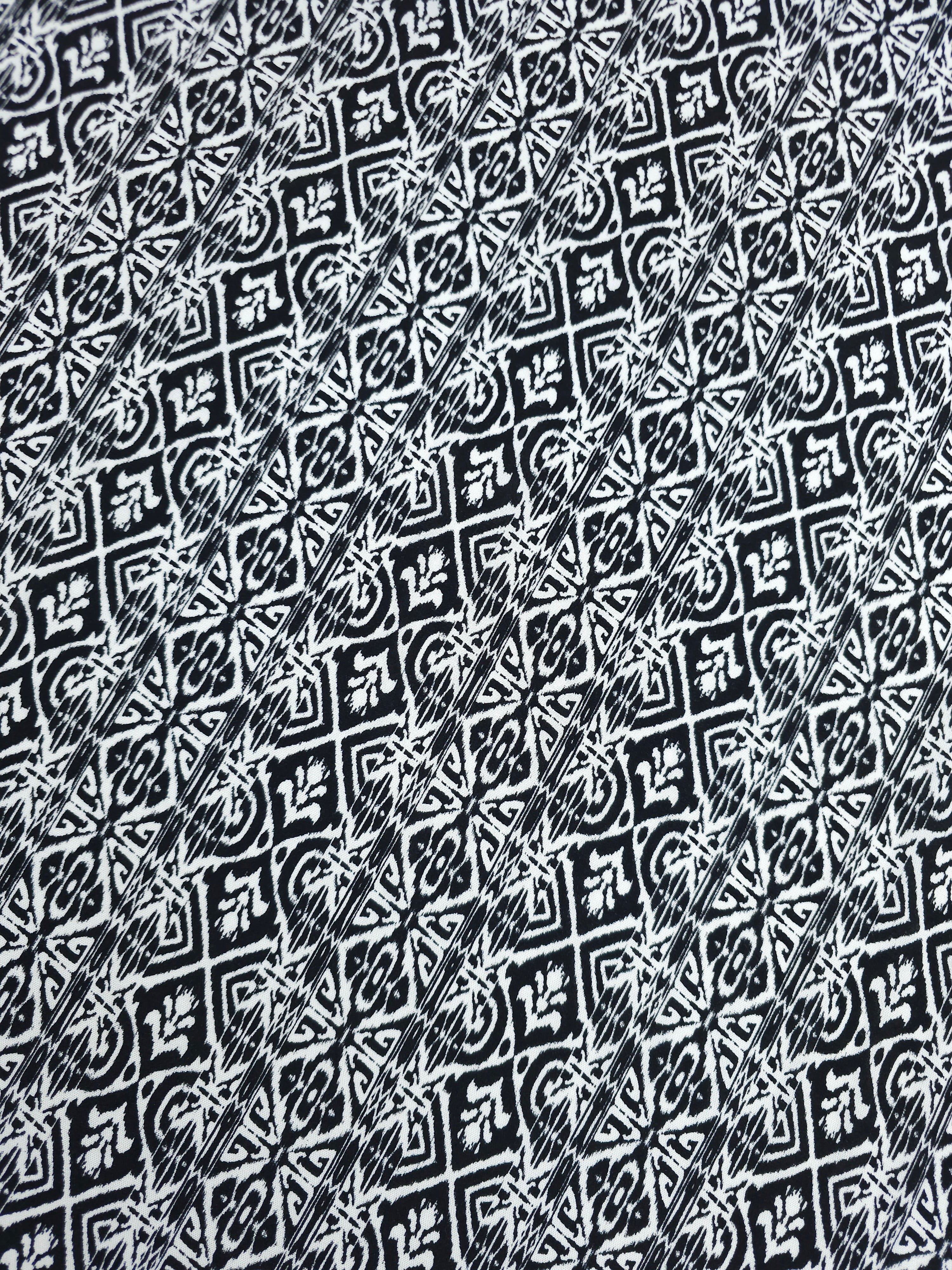 Black/White Static Damask Stripe Viscose Challis