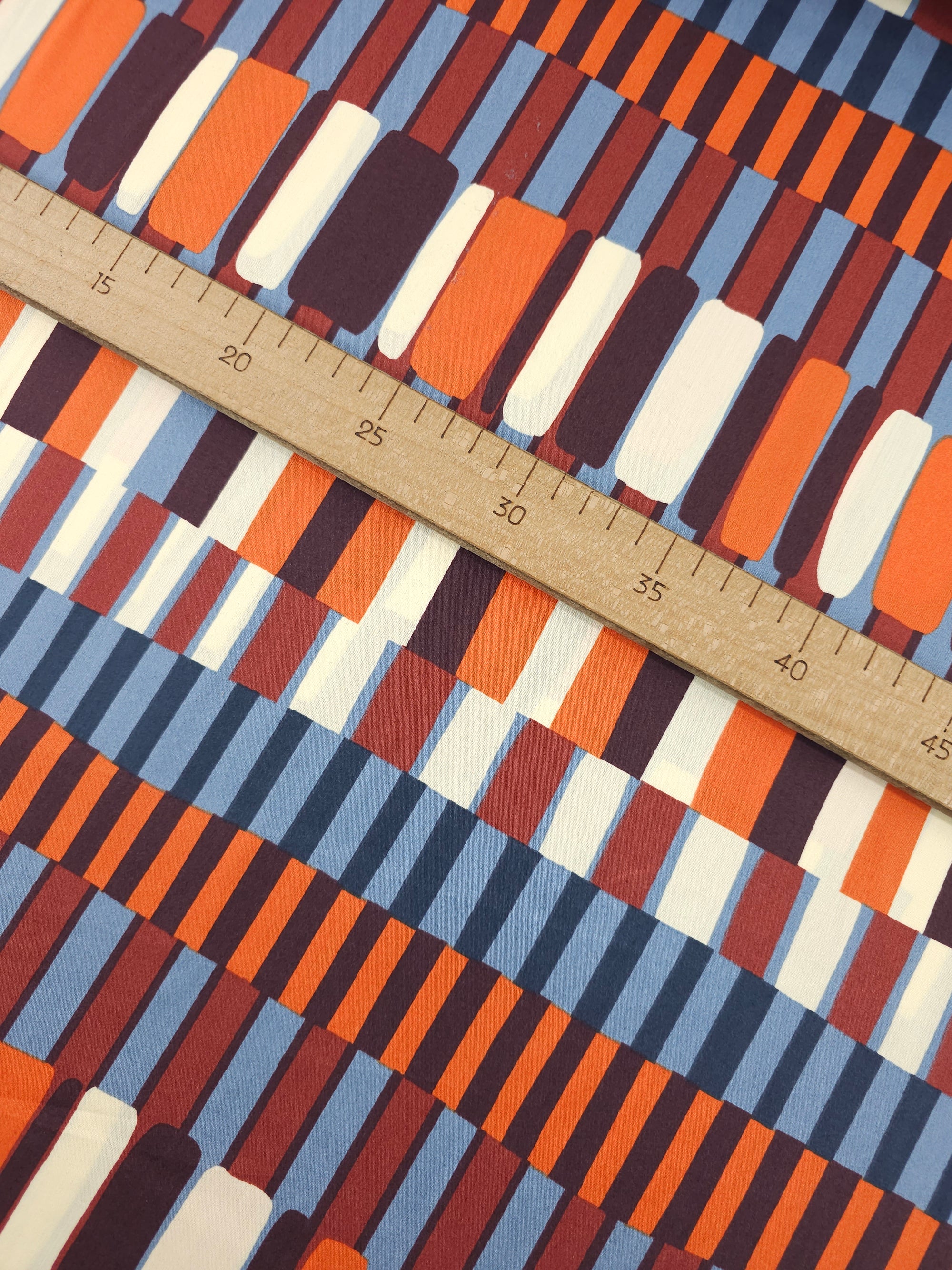 Orange/Blue Abstract Layer Stripes Cotton Viscose
