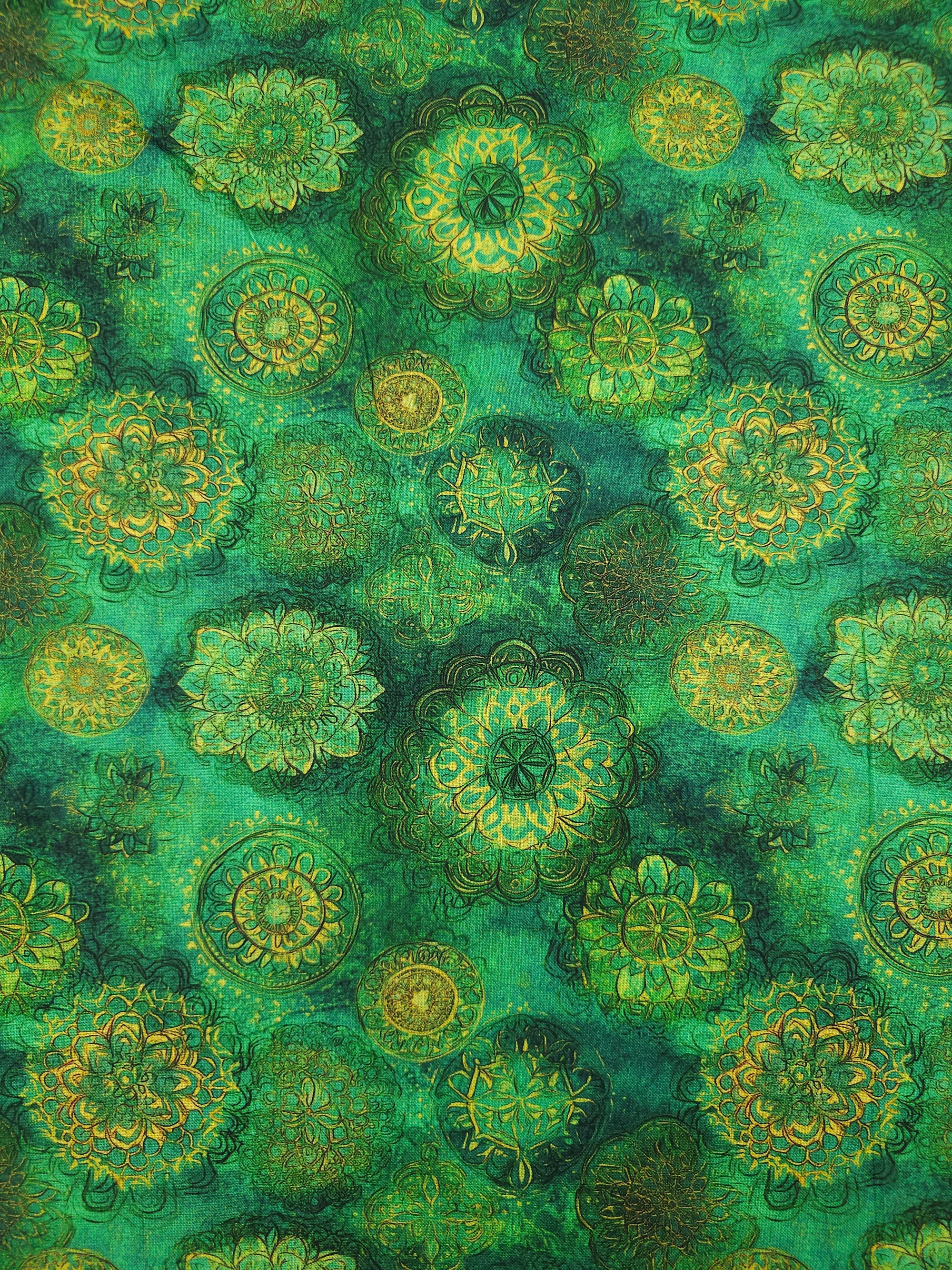Green Spiral Medallion 100% Cotton 106" *EXTRA WIDE*