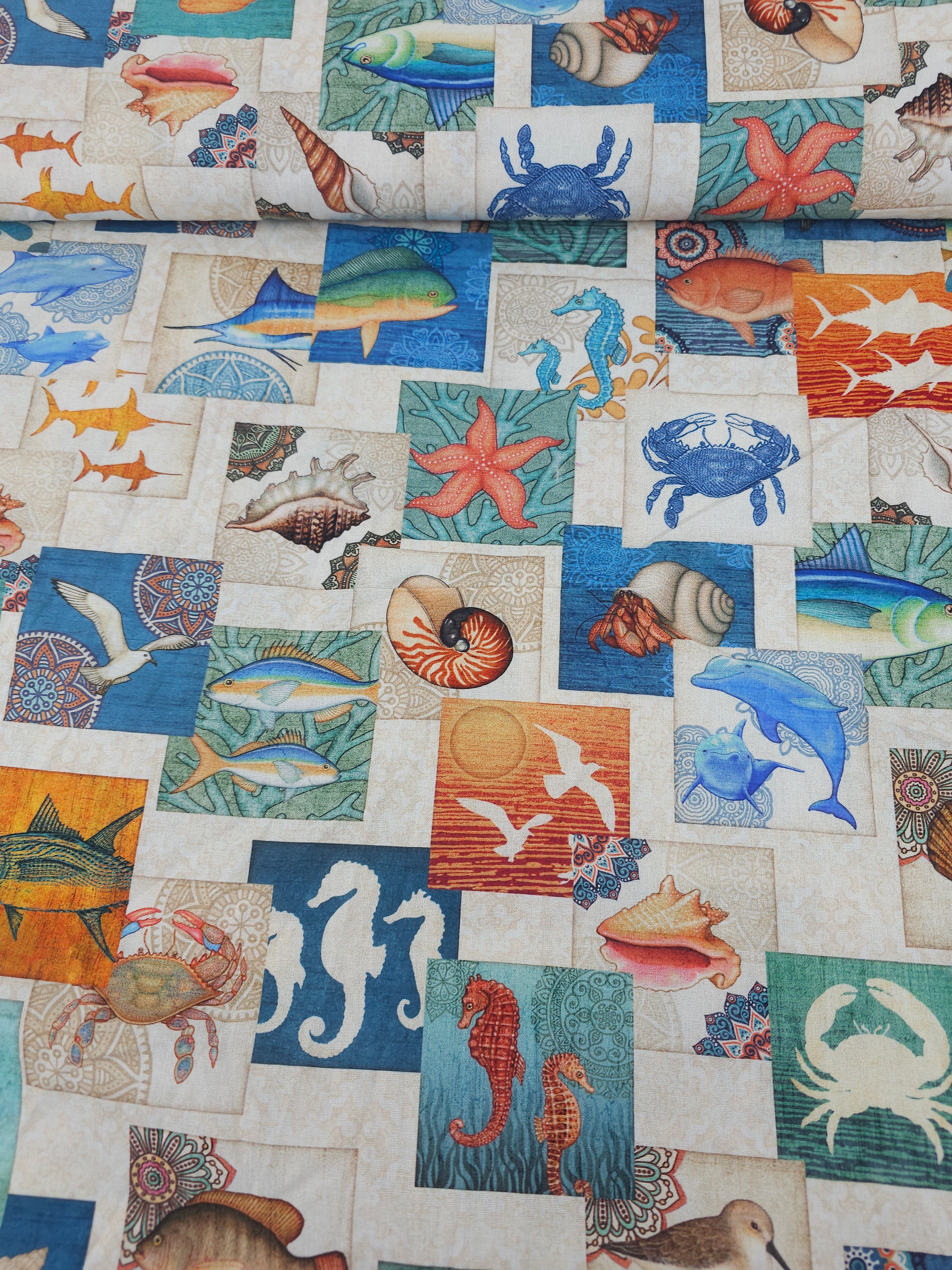 Coastal Sea Life Tile 100% Cotton 106” *EXTRA WIDE*