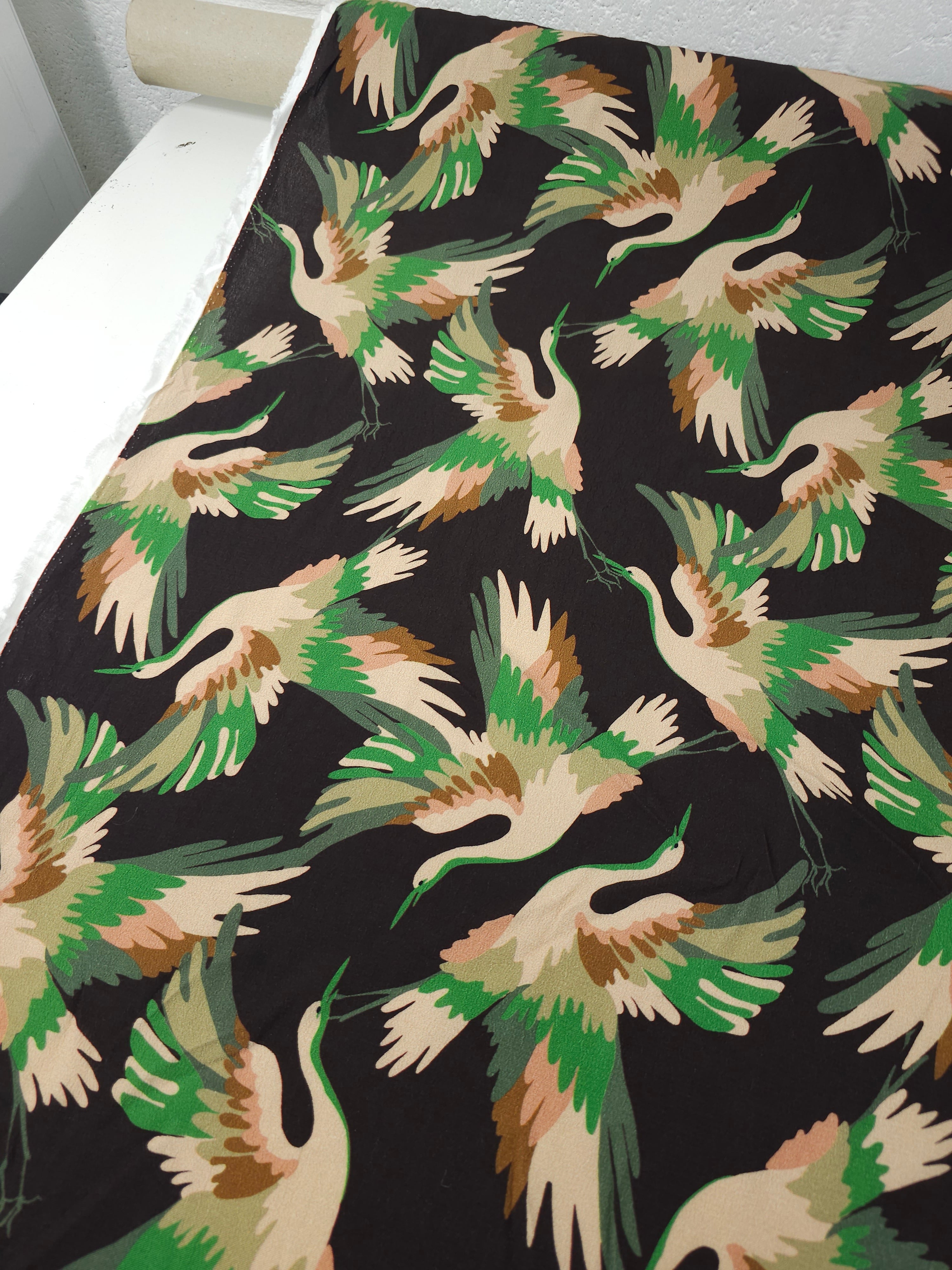 Muted Tones Flying Birds Viscose Crepe