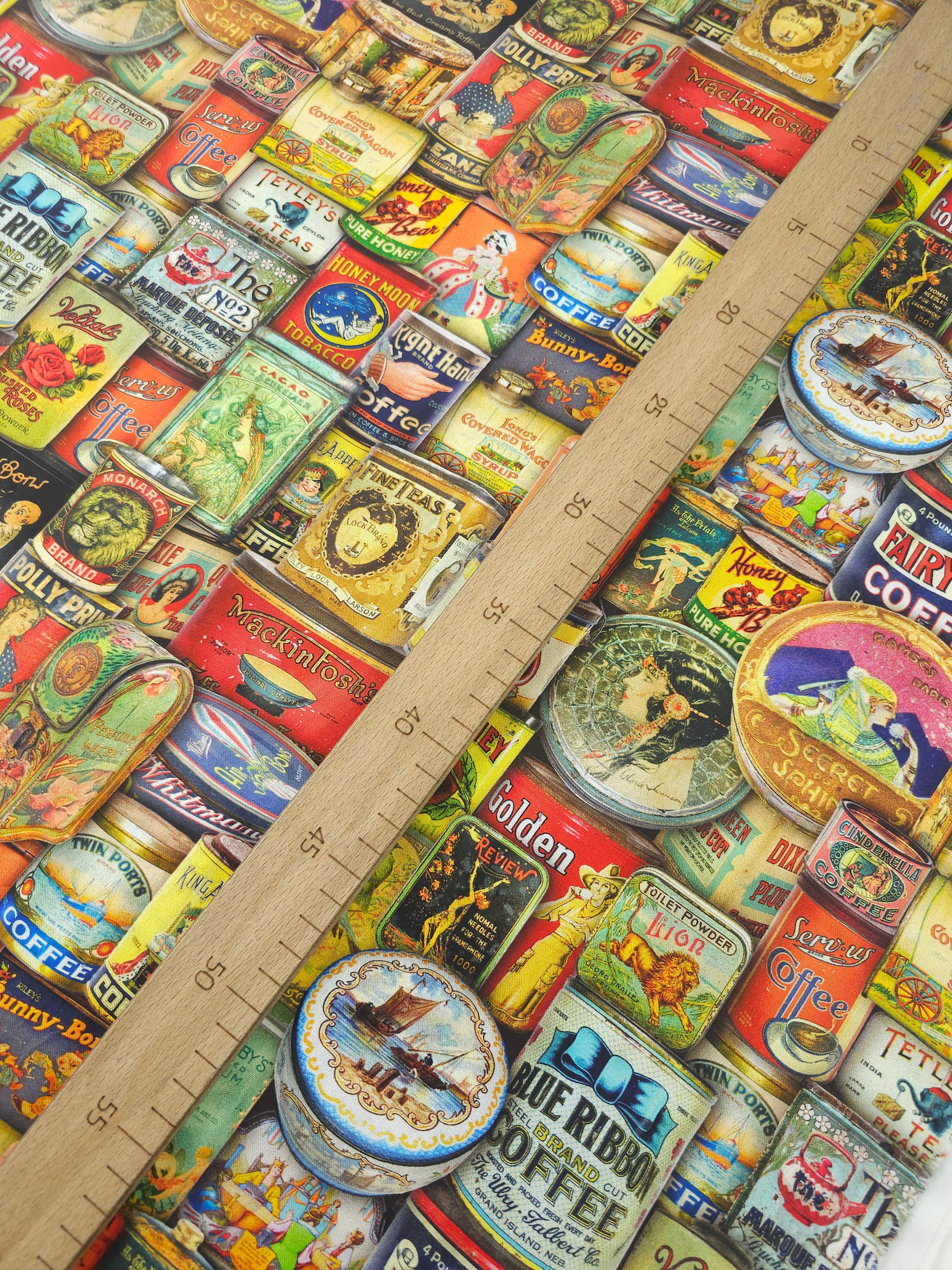 Retro/Vintage Food Cans 100% Cotton - Robert Kaufman
