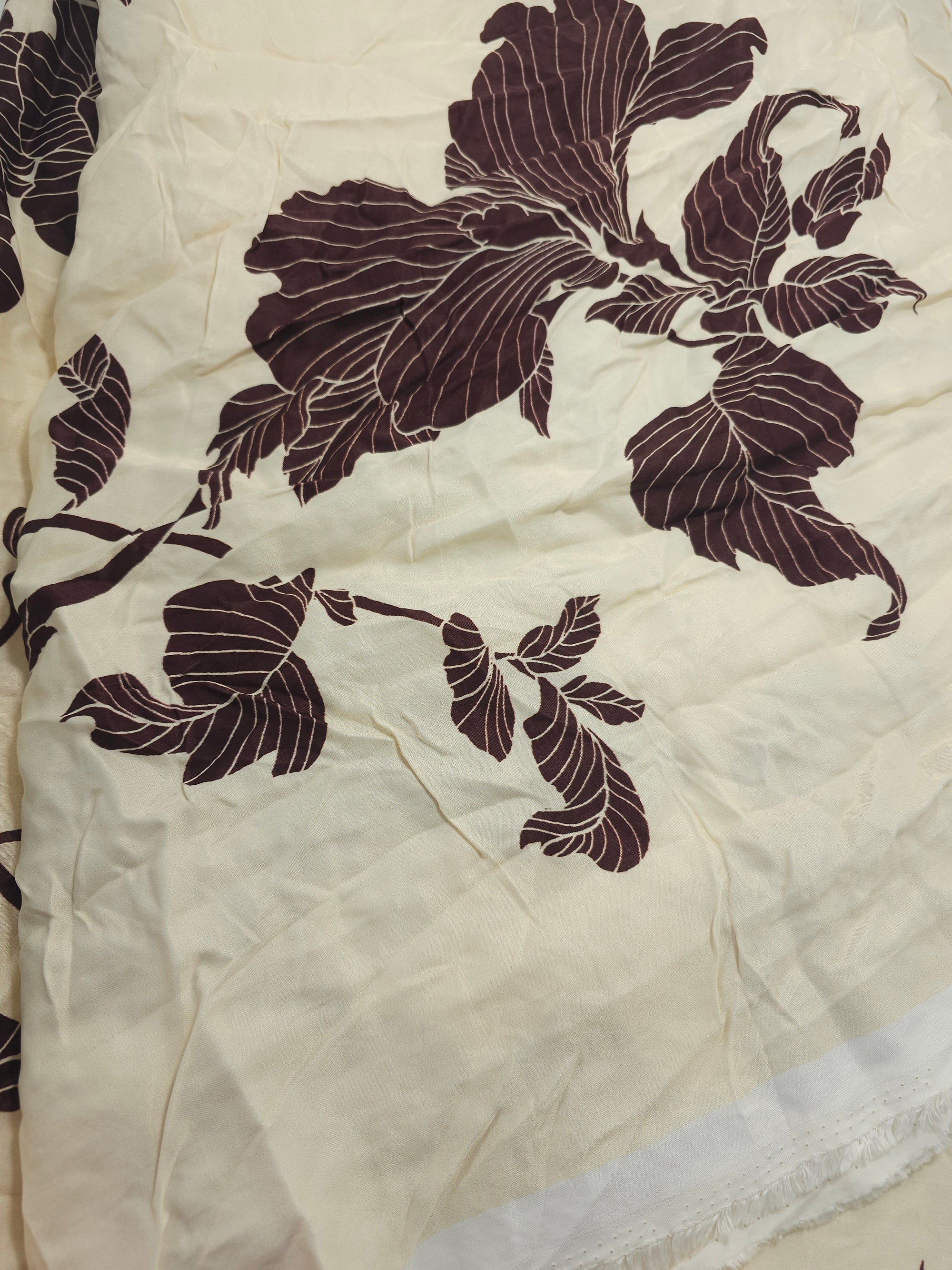 Brown leaf Viscose sateen- 3m piece