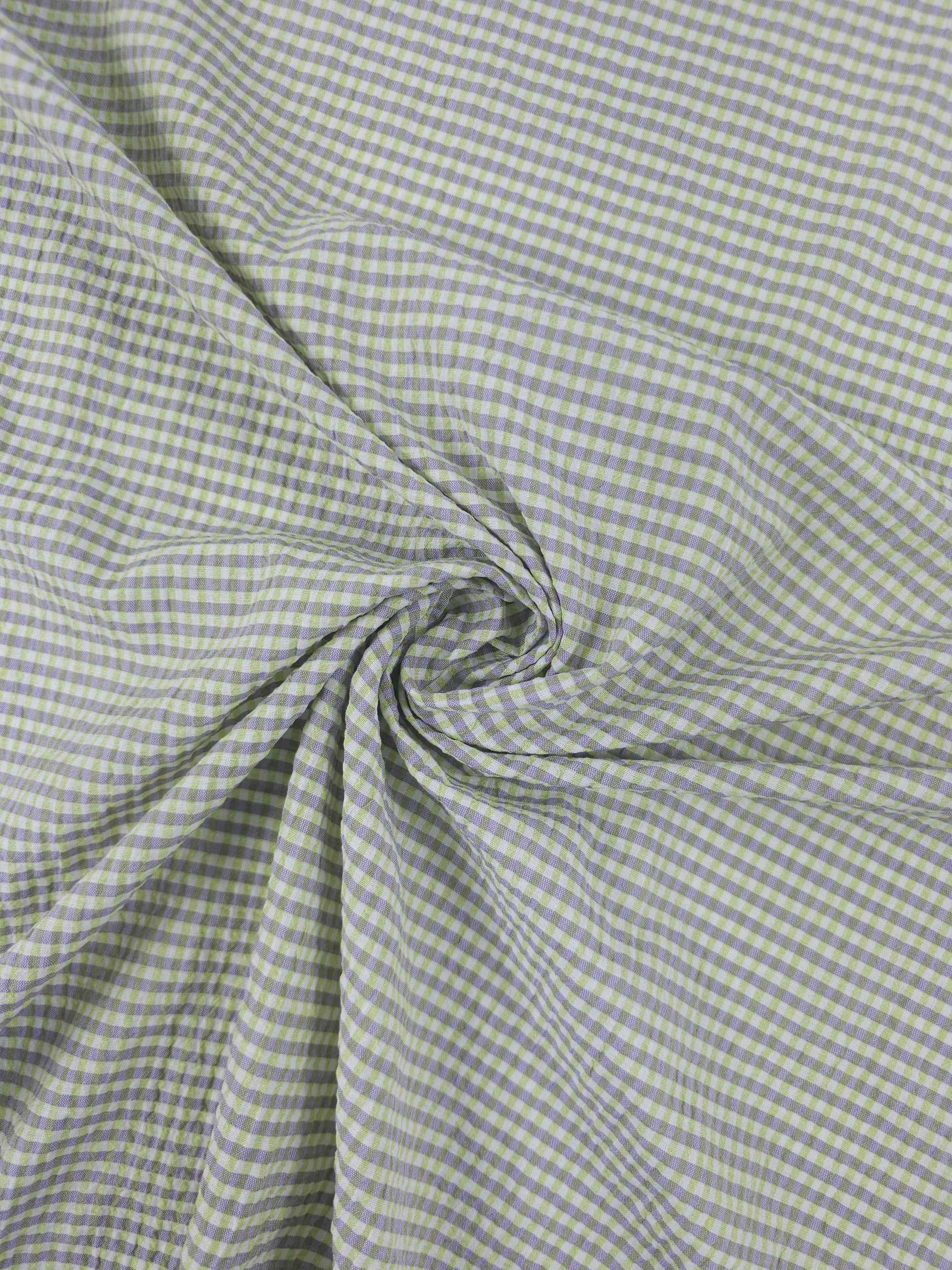 Lime Green/Lilac Mini Gingham Crinkle Poly Cotton