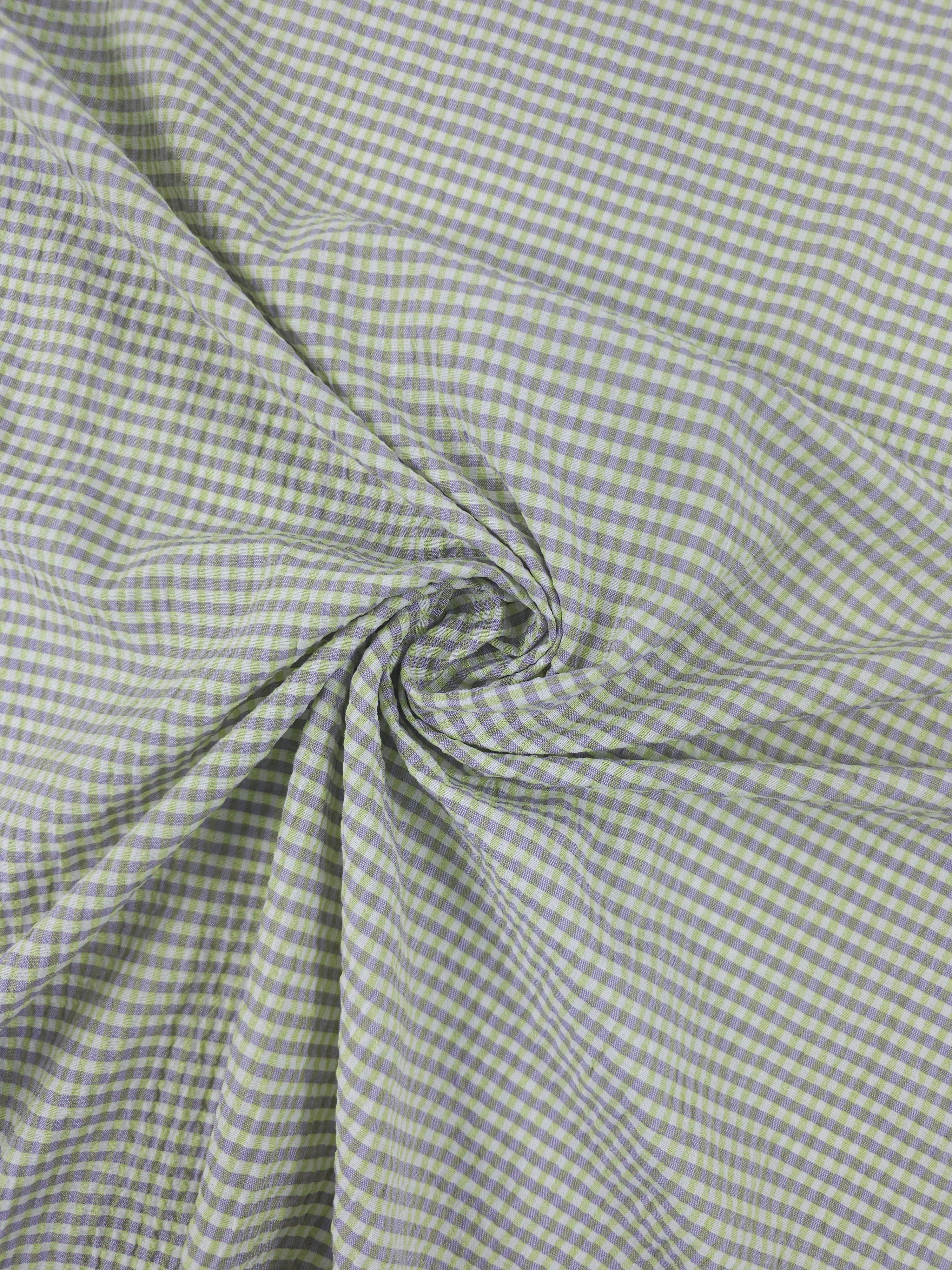 Lime Green/Lilac Mini Gingham Crinkle Poly Cotton