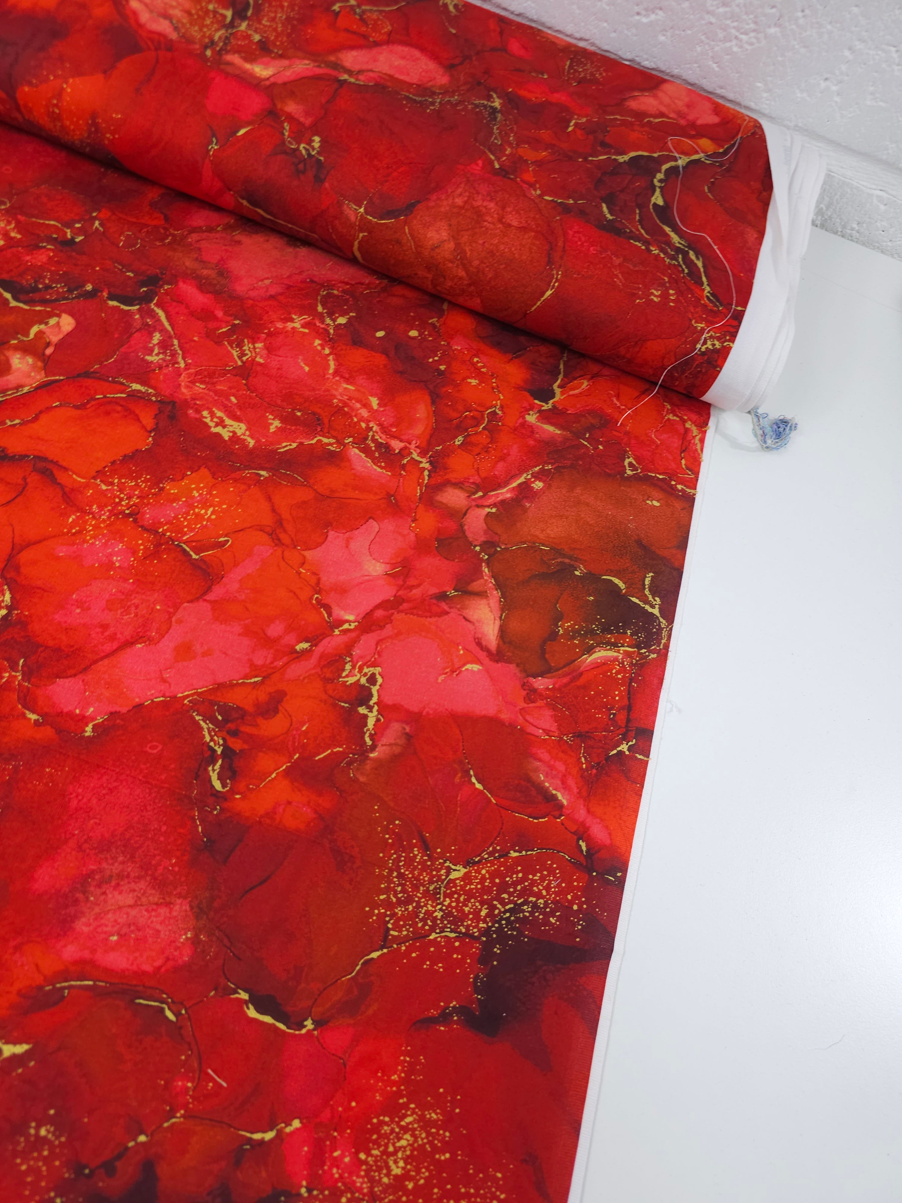 Red/Gold Marble 100% Cotton