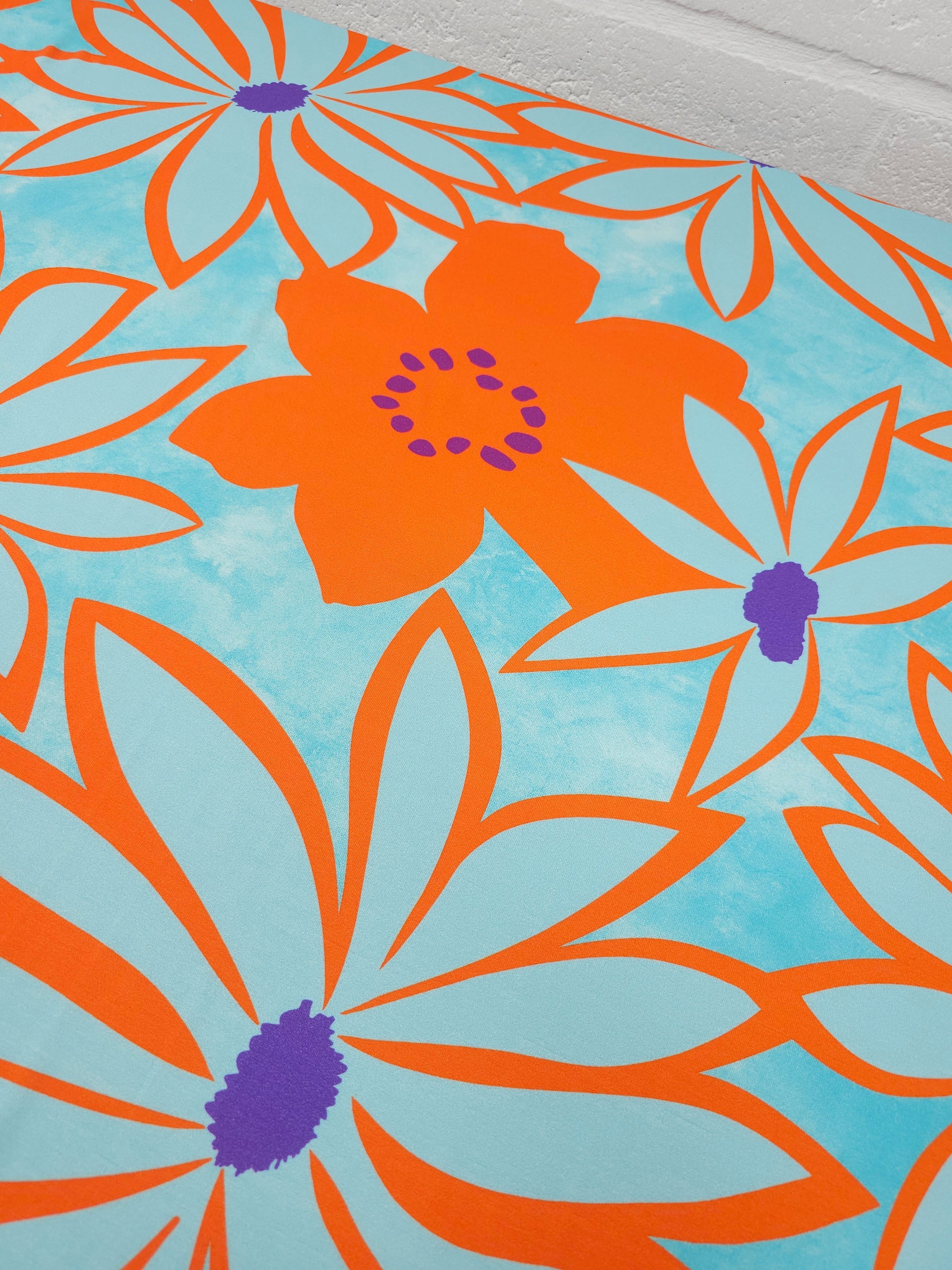 Blue/Orange Large Wonderflower Viscose Jersey